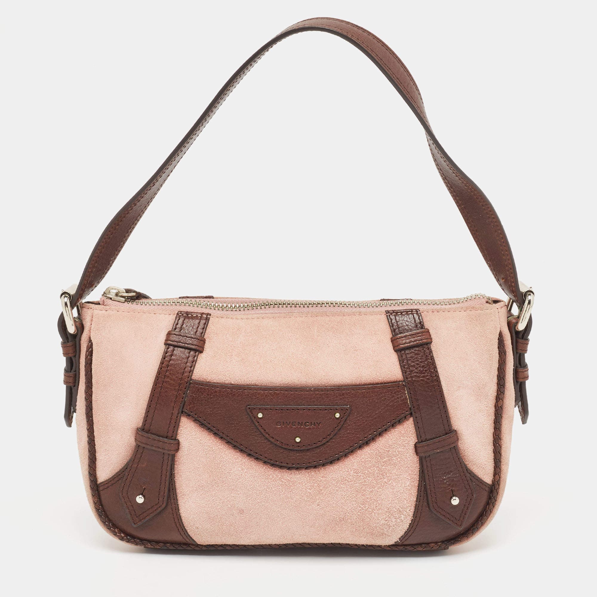 Givenchy Givenchy Brown/Light Pink Leather and Suede Baguette Bag RJC4360