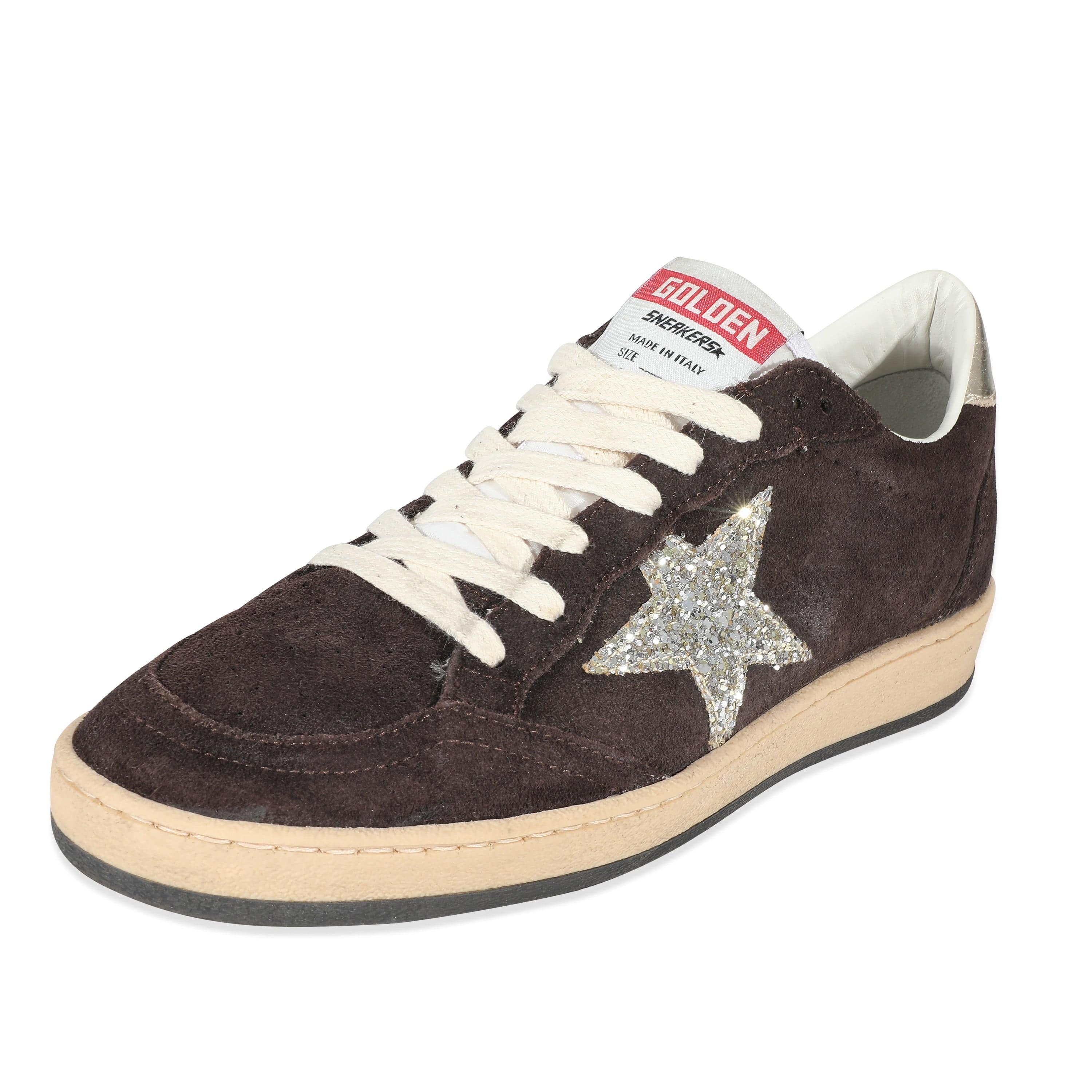 Golden Goose Golden Goose Silver Glitter Star Brown Suede Ballstar 36