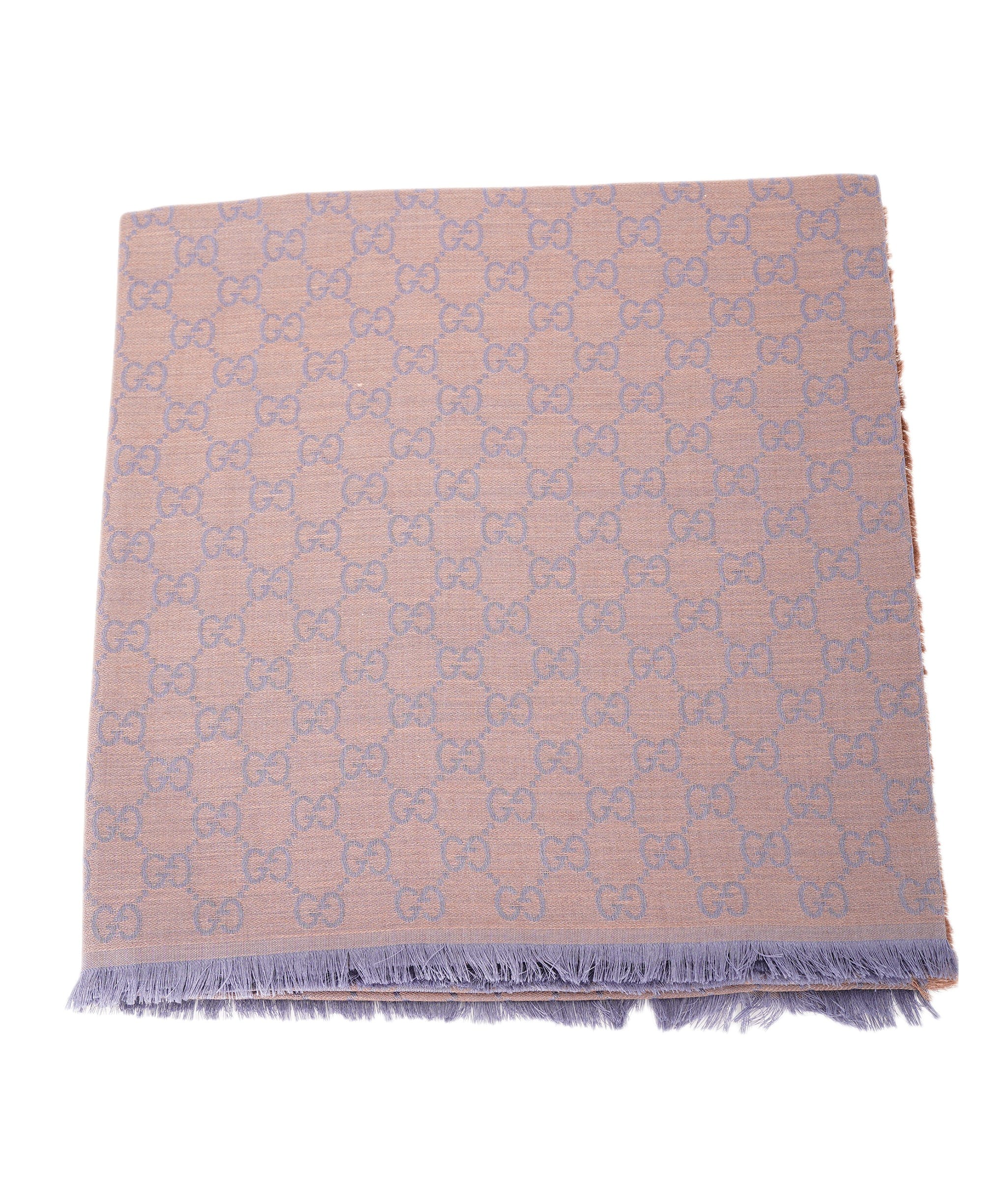 Gucci Gucci Taupe & Sky Blue GG Web Wool/Silk Scarf ABL0023