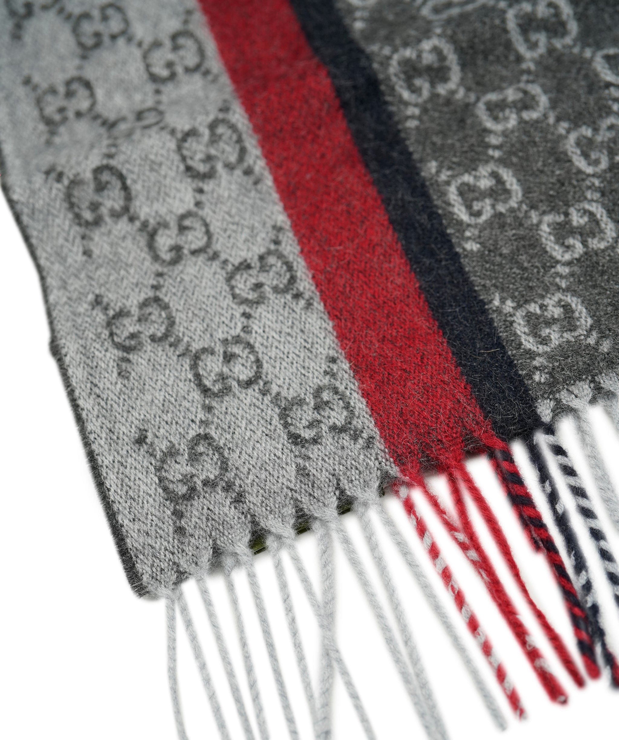 Gucci Gucci 165 x 35 Grey Red  100% cashmere  scarf AVL1412