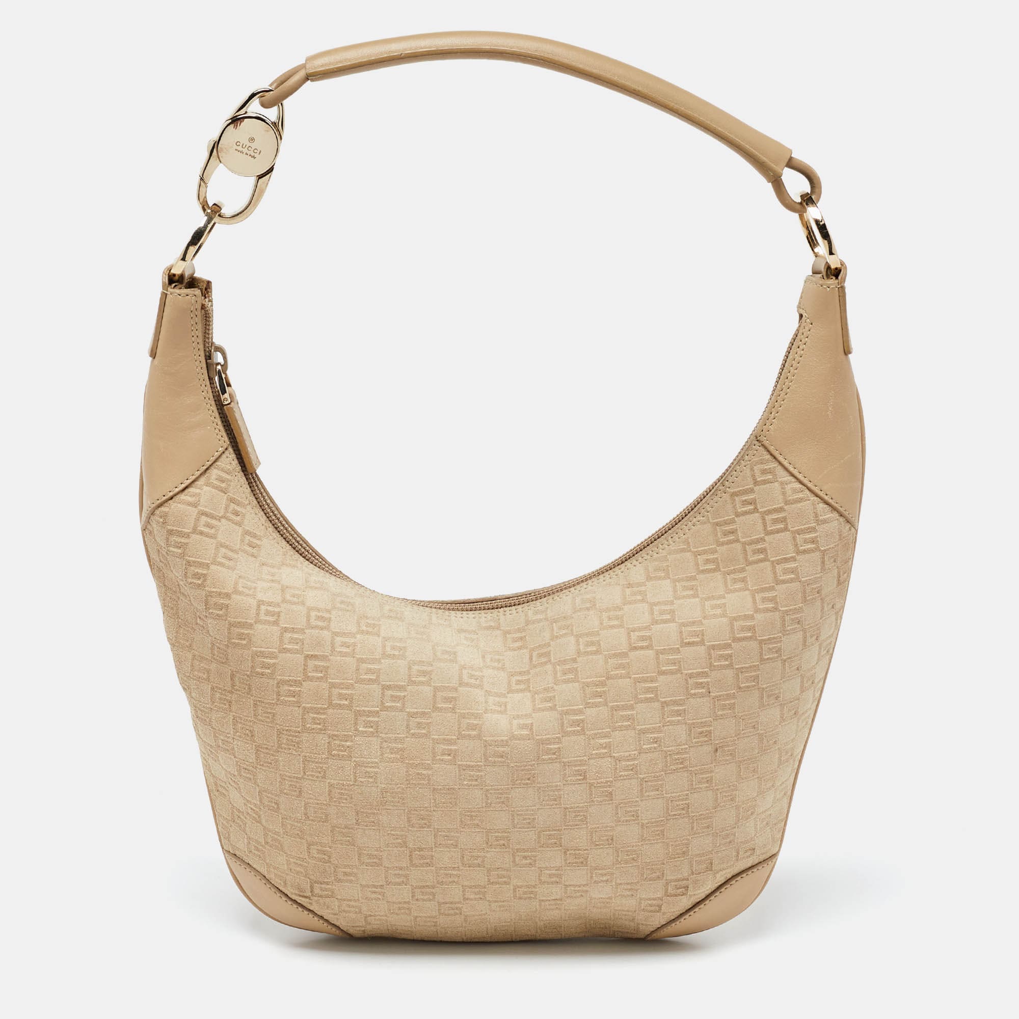 Gucci Gucci Beige GG Suede and Leather Hobo RJC4365