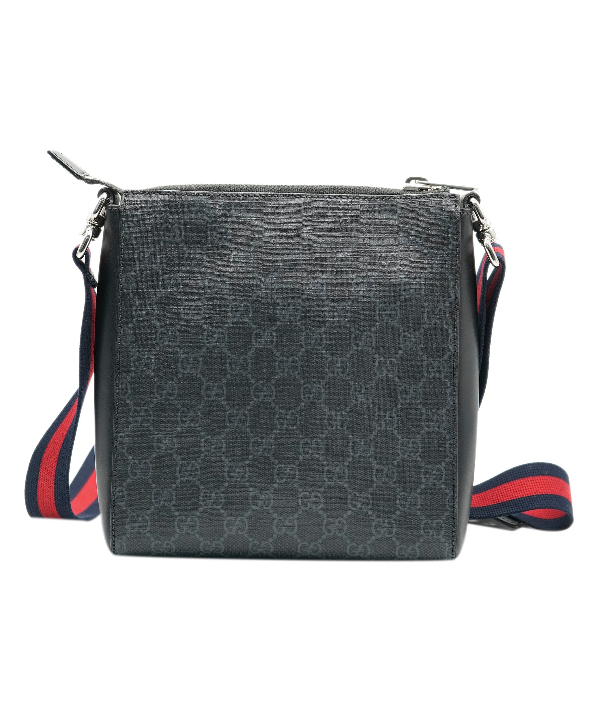 Gucci Gucci Black Coated Crossbody bag with Red/Navy Strap ALC0886