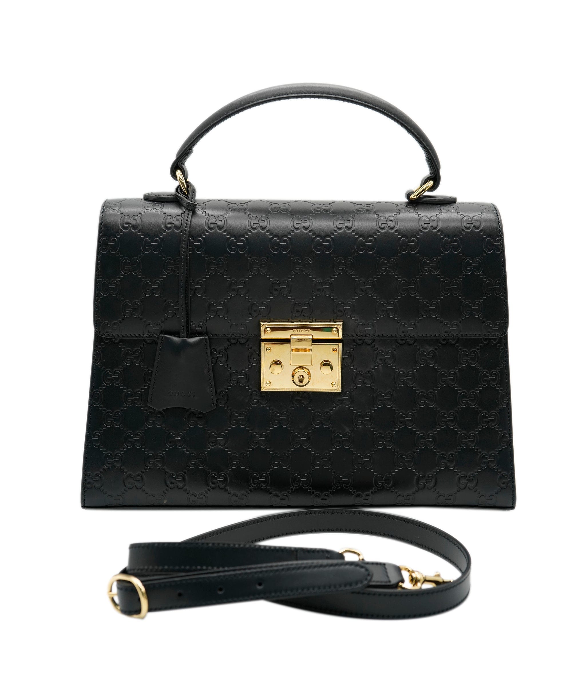 Gucci Gucci Black Guccisimma Padlock Top Handle Large Leather Shoulder Bag ASC4290