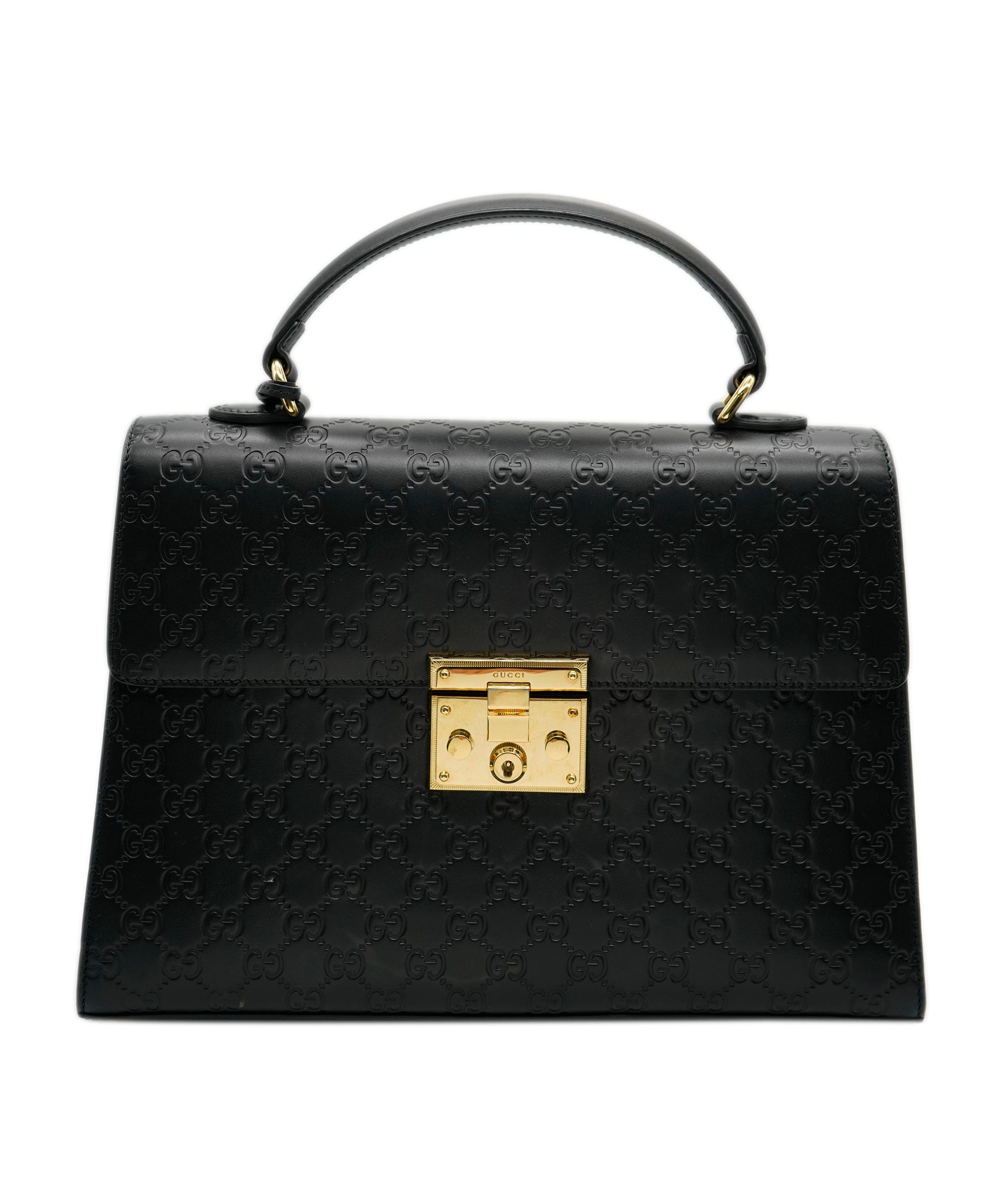 Gucci Gucci Black Guccisimma Padlock Top Handle Large Leather Shoulder Bag ASC4290