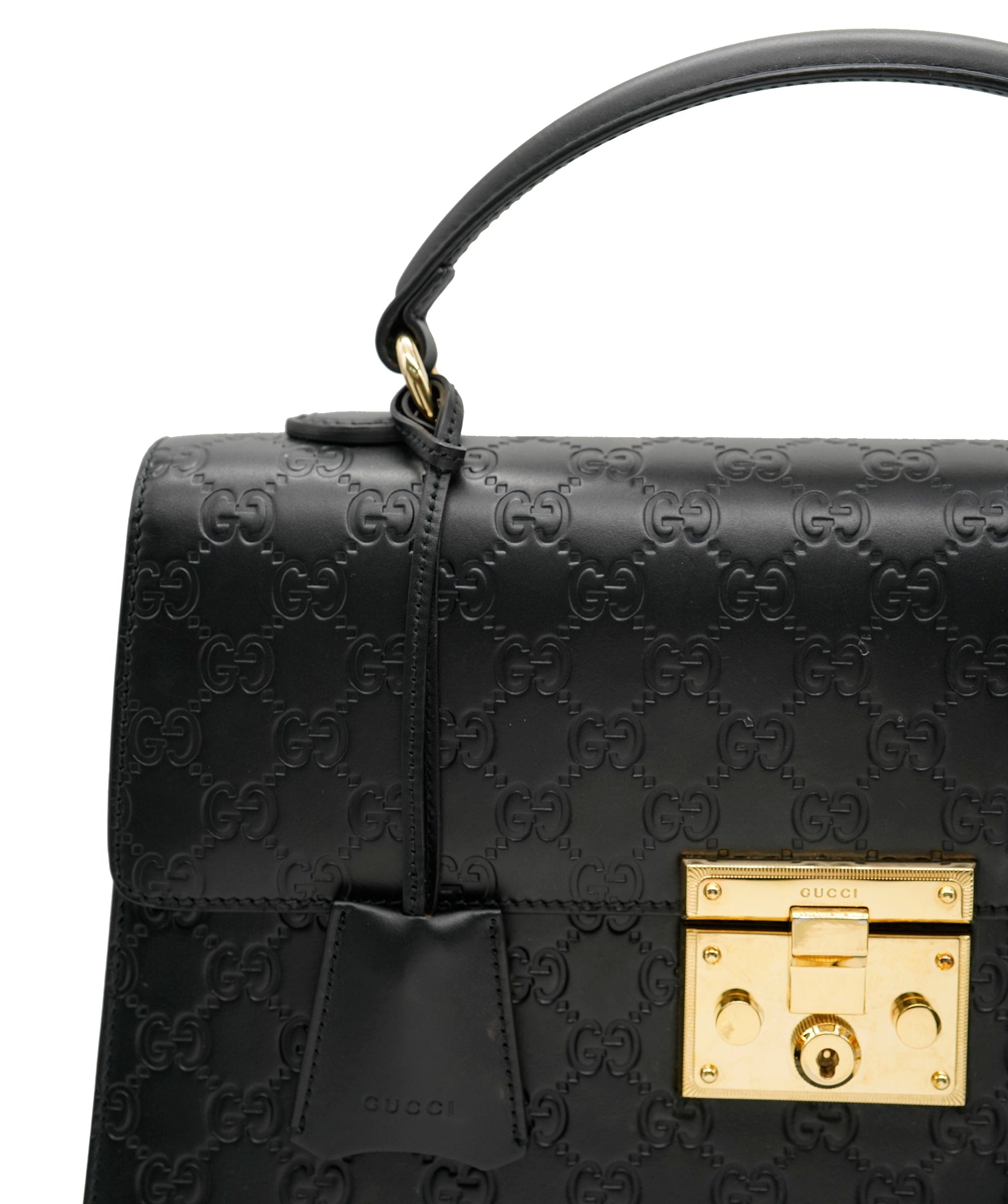 Gucci Gucci Black Guccisimma Padlock Top Handle Large Leather Shoulder Bag ASC4290