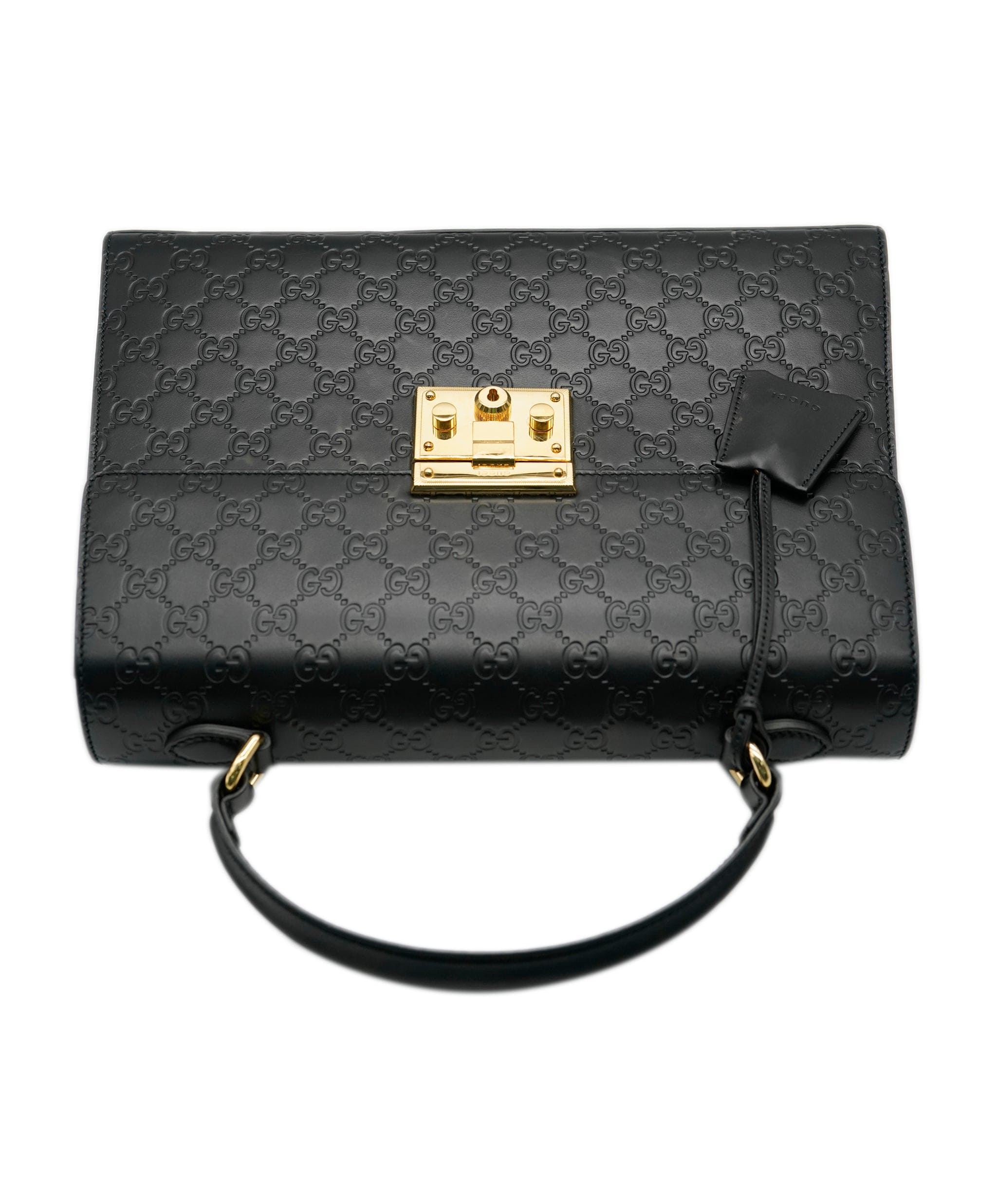 Gucci Gucci Black Guccisimma Padlock Top Handle Large Leather Shoulder Bag ASC4290