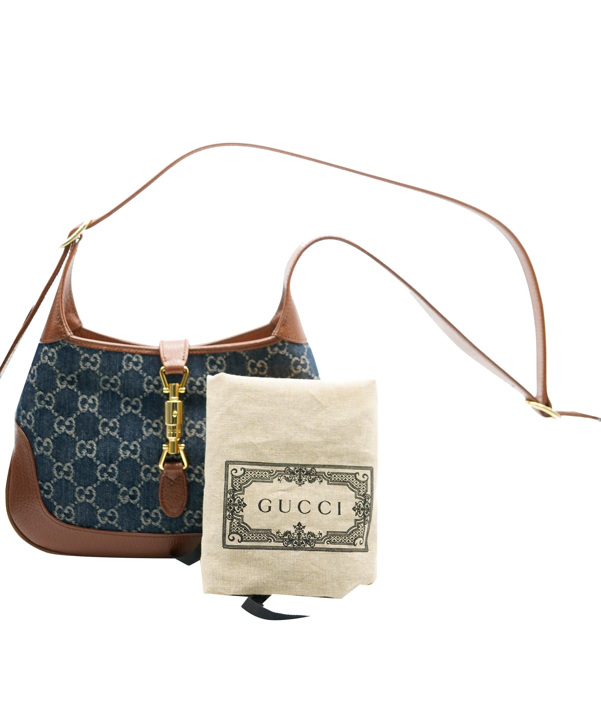 Gucci Gucci Blue GG Denim & Brown Leather Small Jackie 1961 Hobo ABC0556