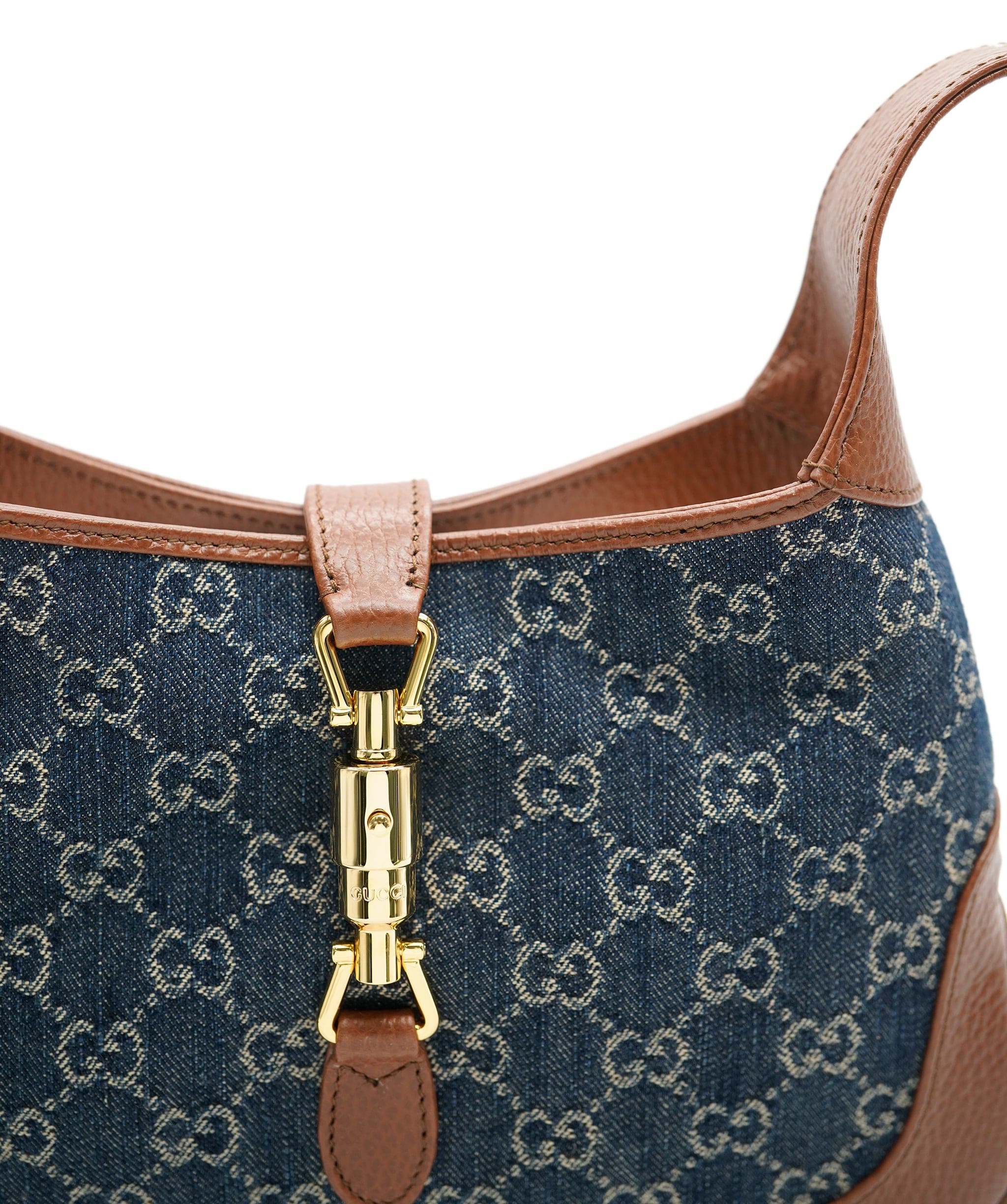 Gucci Gucci Blue GG Denim & Brown Leather Small Jackie 1961 Hobo ABC0556