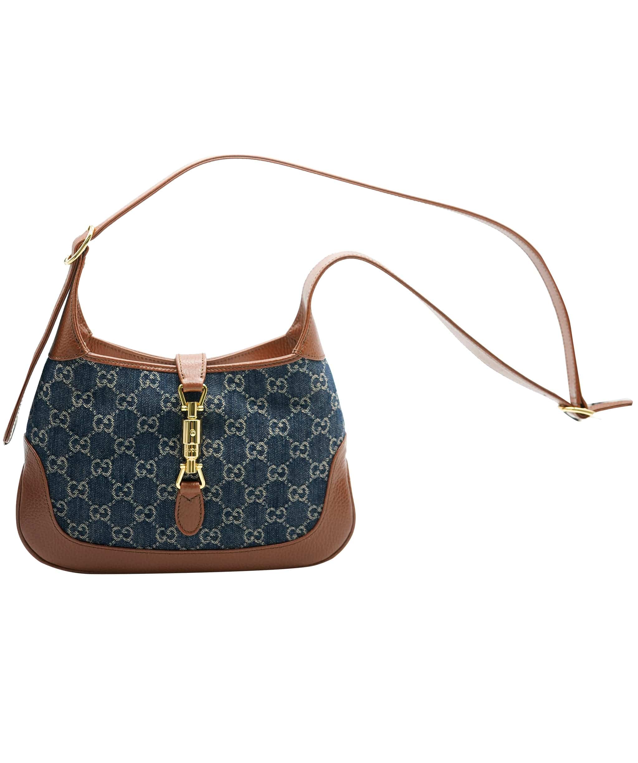 Gucci Gucci Blue GG Denim & Brown Leather Small Jackie 1961 Hobo ABC0556