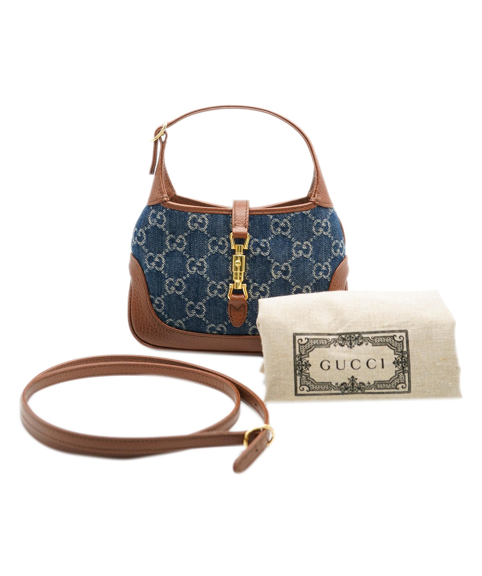 Gucci Gucci Blue Tea Cuir Calfskin New Denim GG Mini Jackie 1961 ABC0323