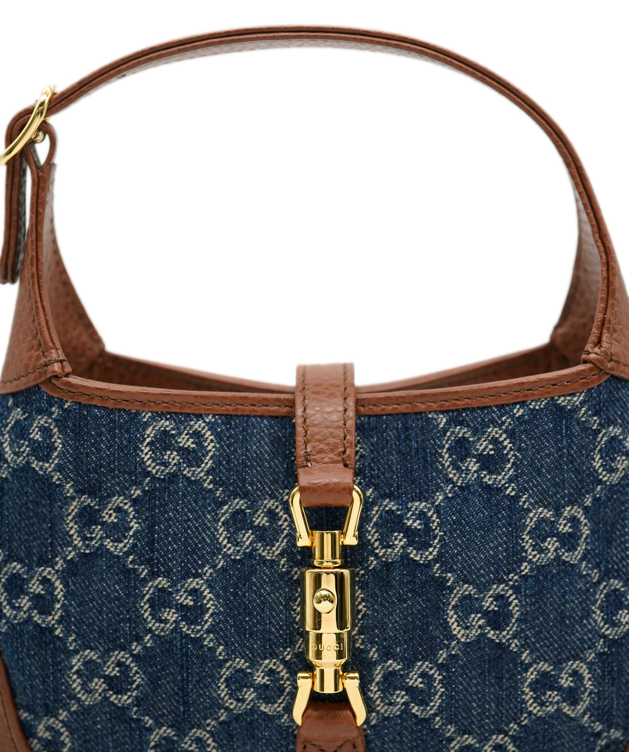 Gucci Gucci Blue Tea Cuir Calfskin New Denim GG Mini Jackie 1961 ABC0323