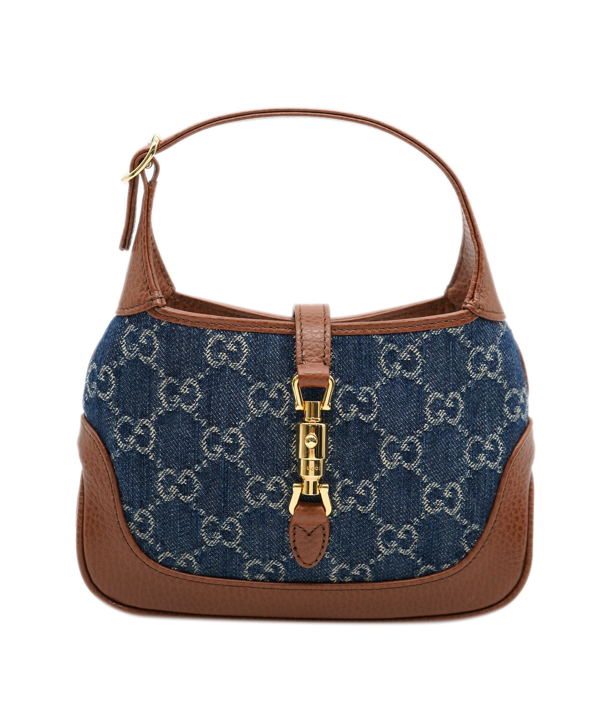 Gucci Gucci Blue Tea Cuir Calfskin New Denim GG Mini Jackie 1961 ABC0323