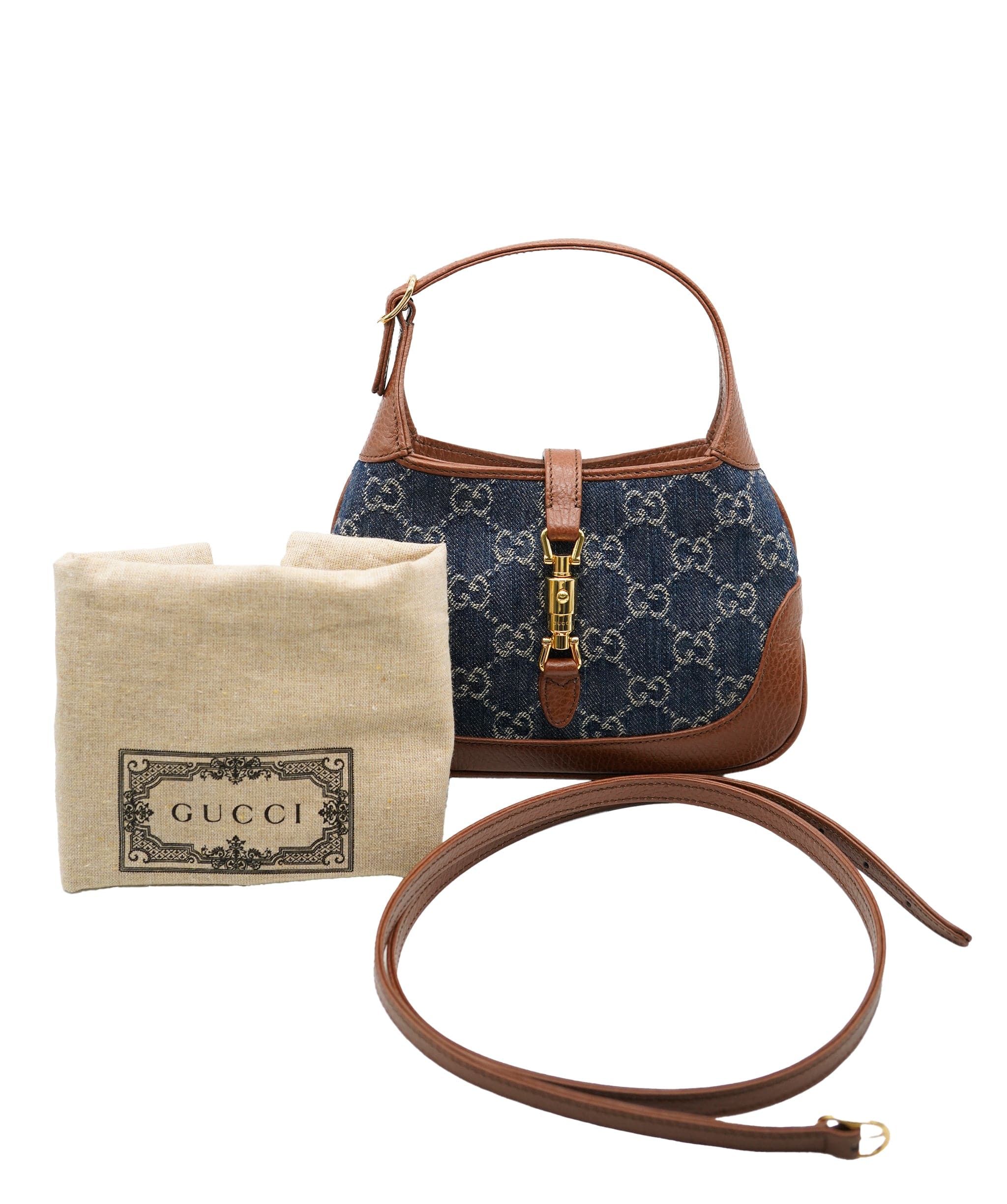 Gucci Gucci Brown Blue GG Denim Mini Jackie 1961 ABC0825