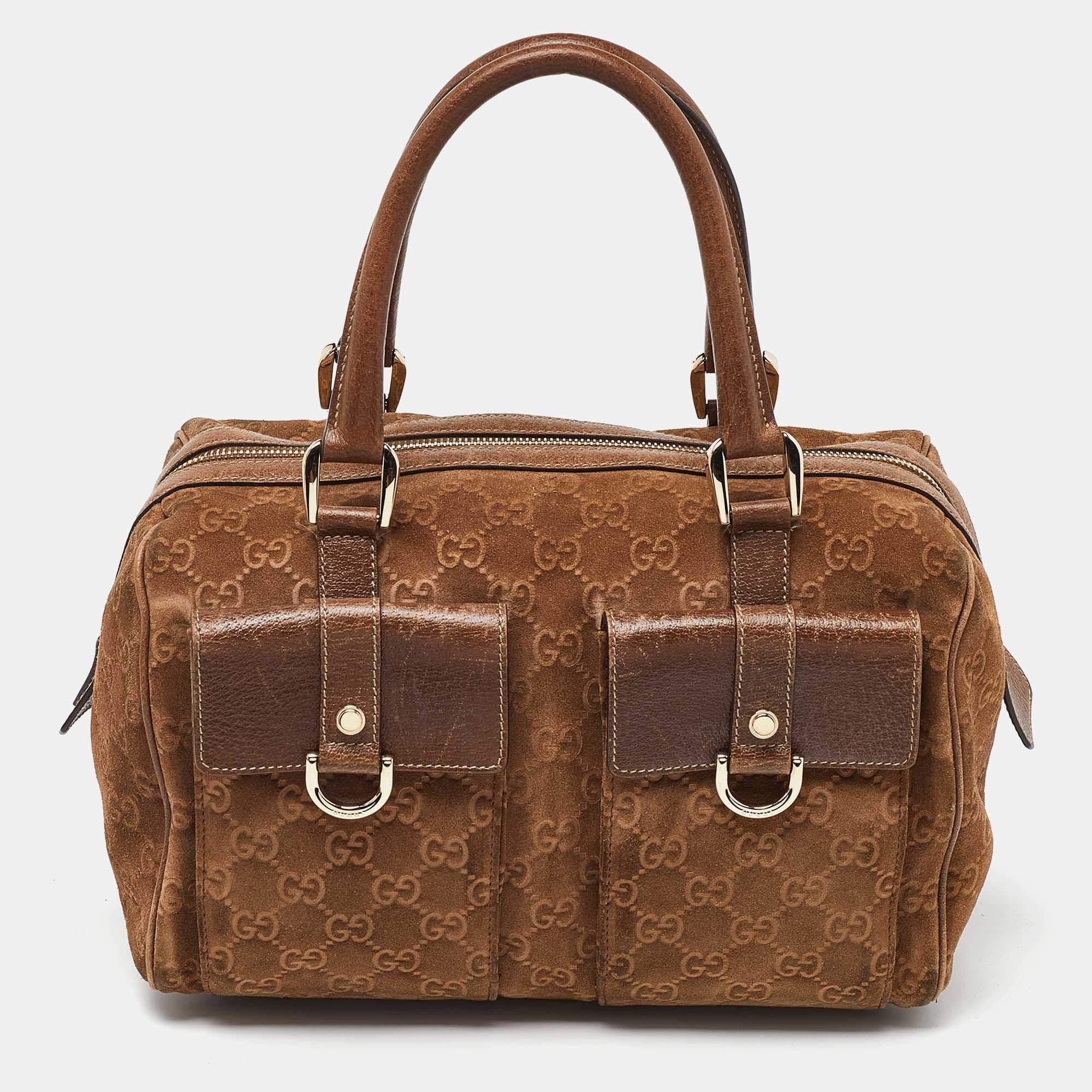 Gucci Gucci Brown GG Suede and Leather Boston Bag RJC4352