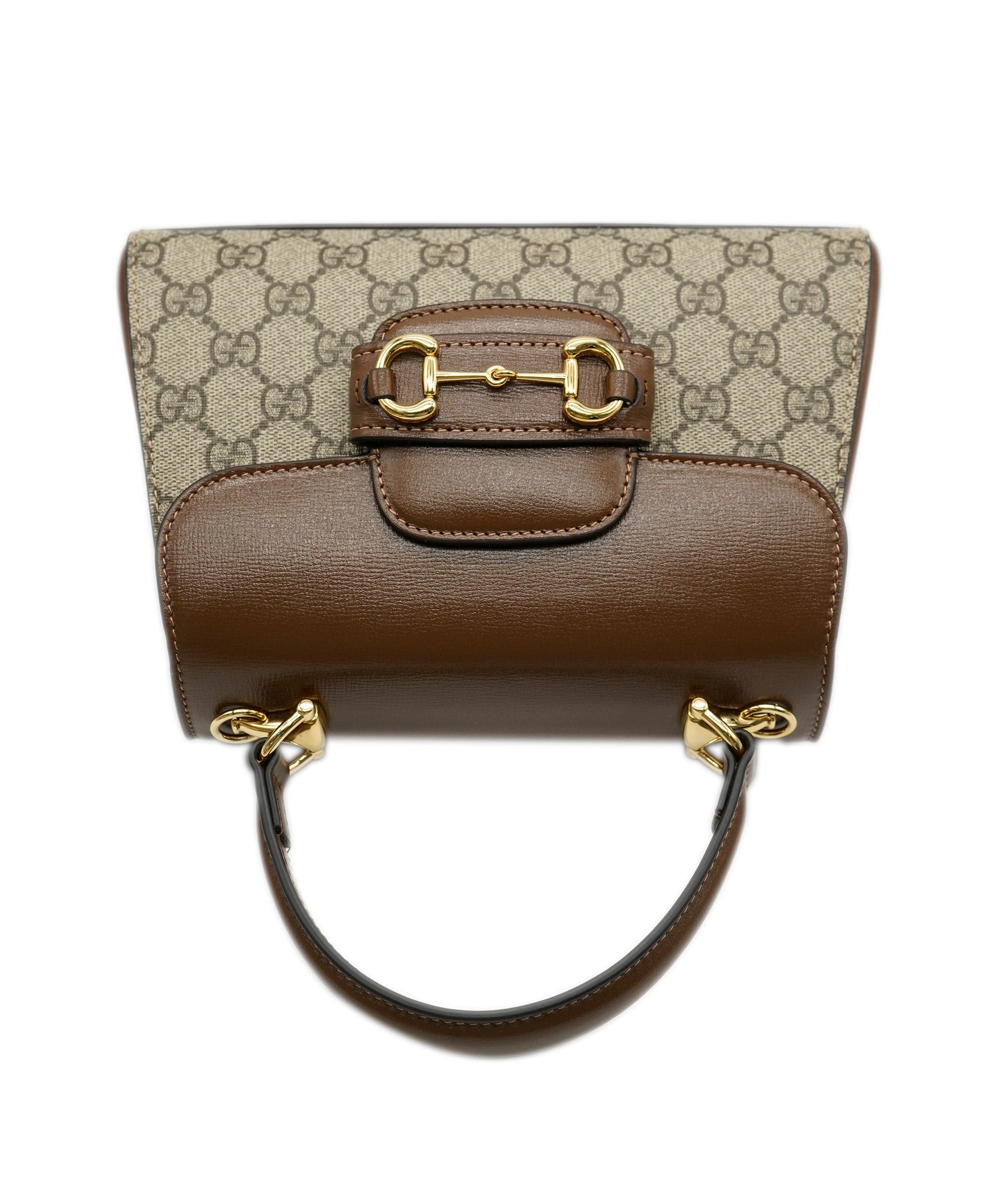 Gucci Gucci Dark Brown Leather GG Supreme Horsebit 1955 Mini Top Handle ABC0541