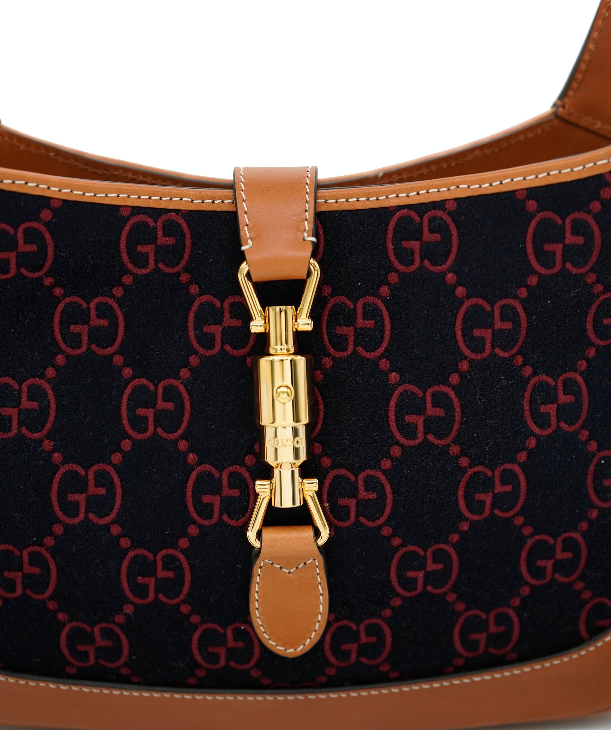 Gucci Gucci Navy Burgundy GG Embroidered Felt Small Jackie 1961 ABC0895