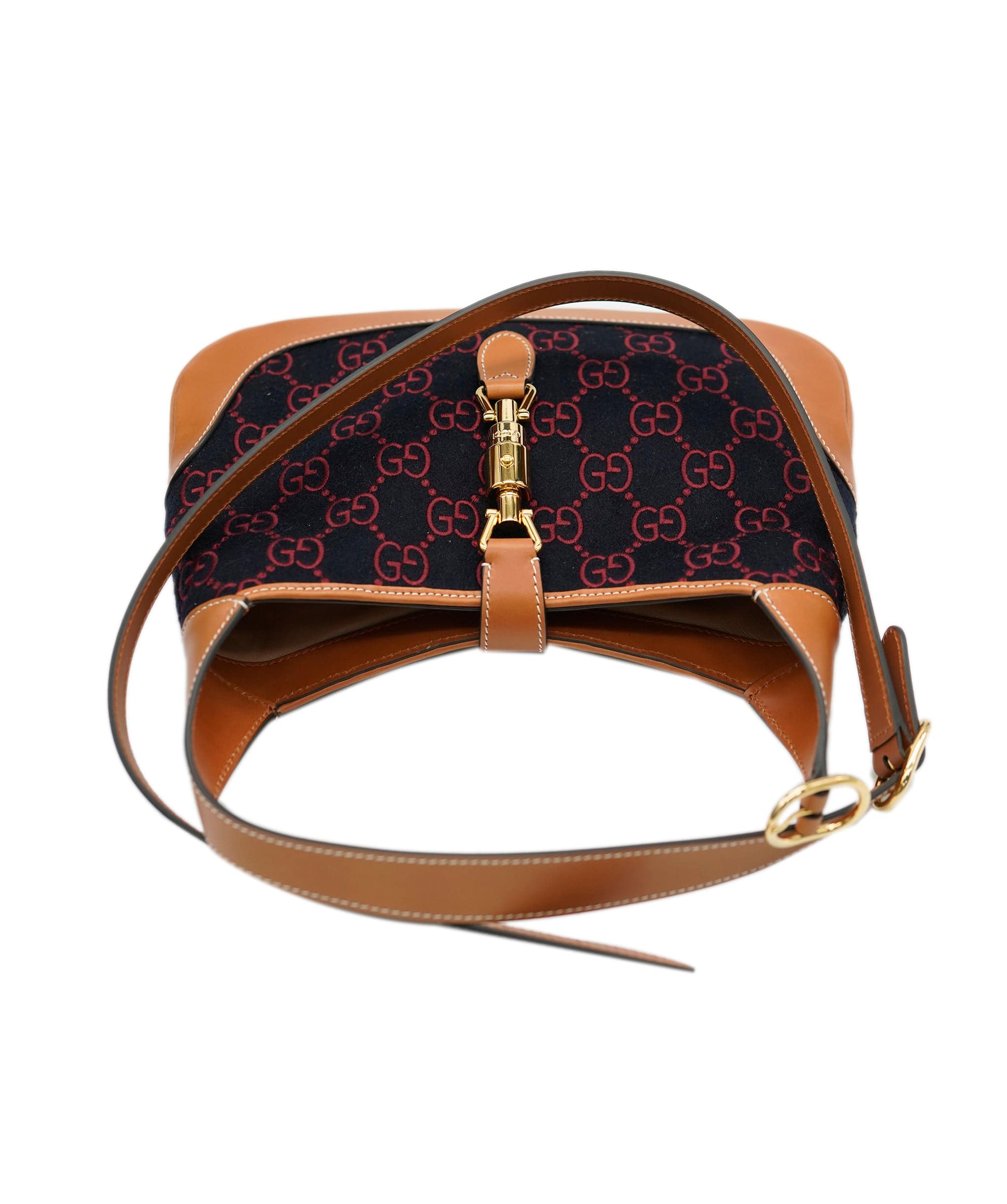 Gucci Gucci Navy Burgundy GG Embroidered Felt Small Jackie 1961 ABC0895