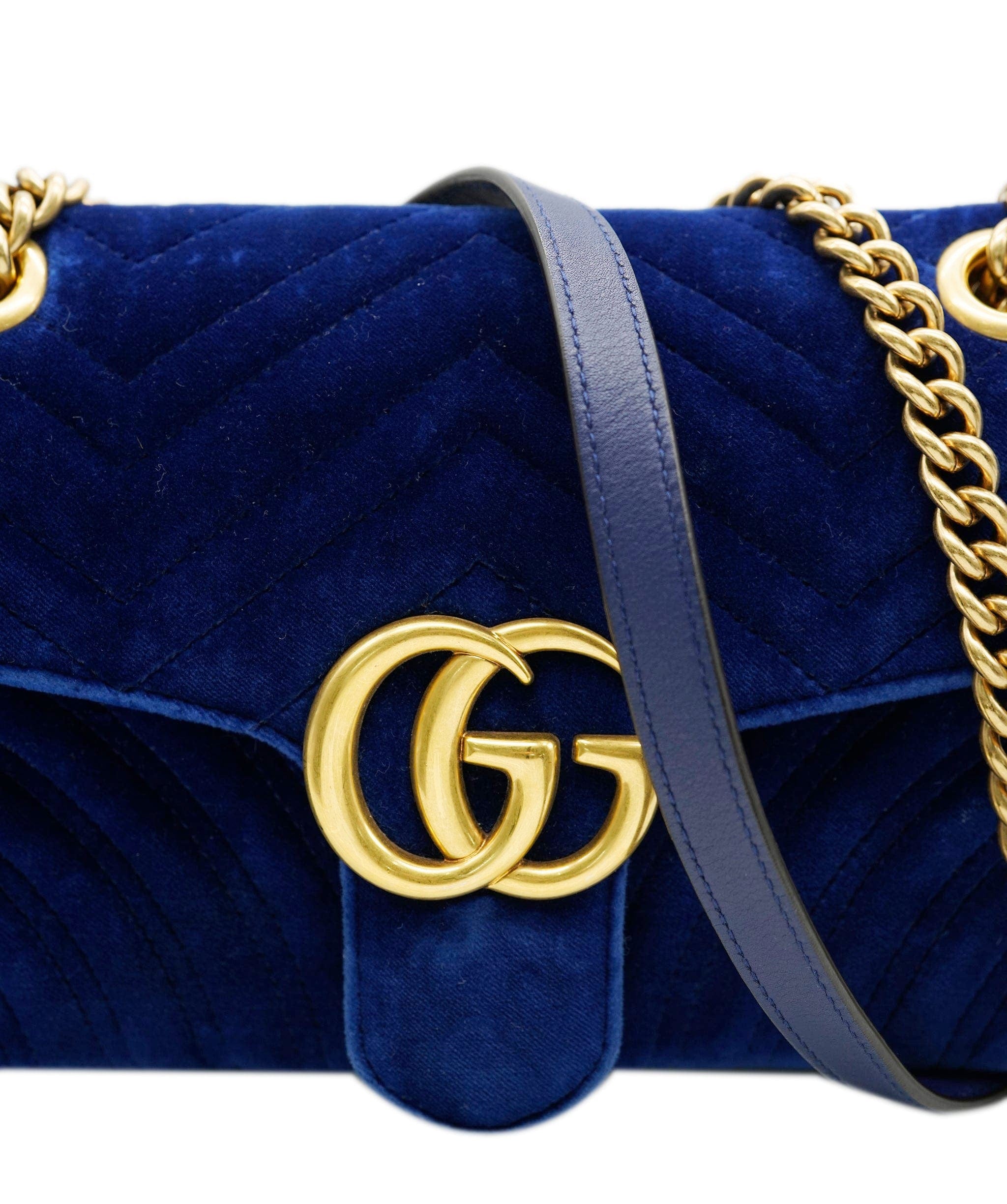 Gucci Gucci Navy Velvet GG Marmont Crossbody Bag ABC0333