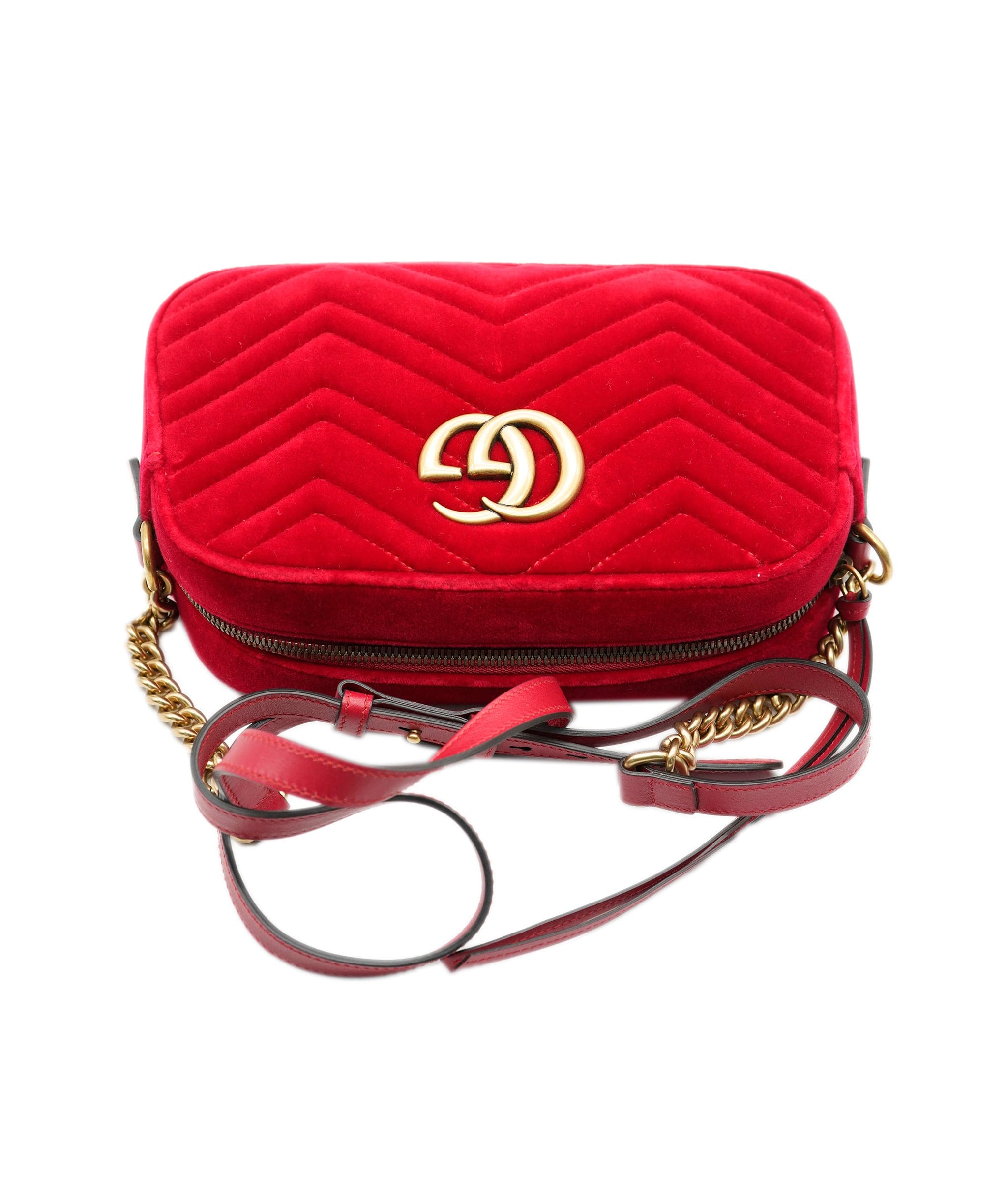 Gucci Gucci red velvet marmont camera bag with GHW  - AJC0270