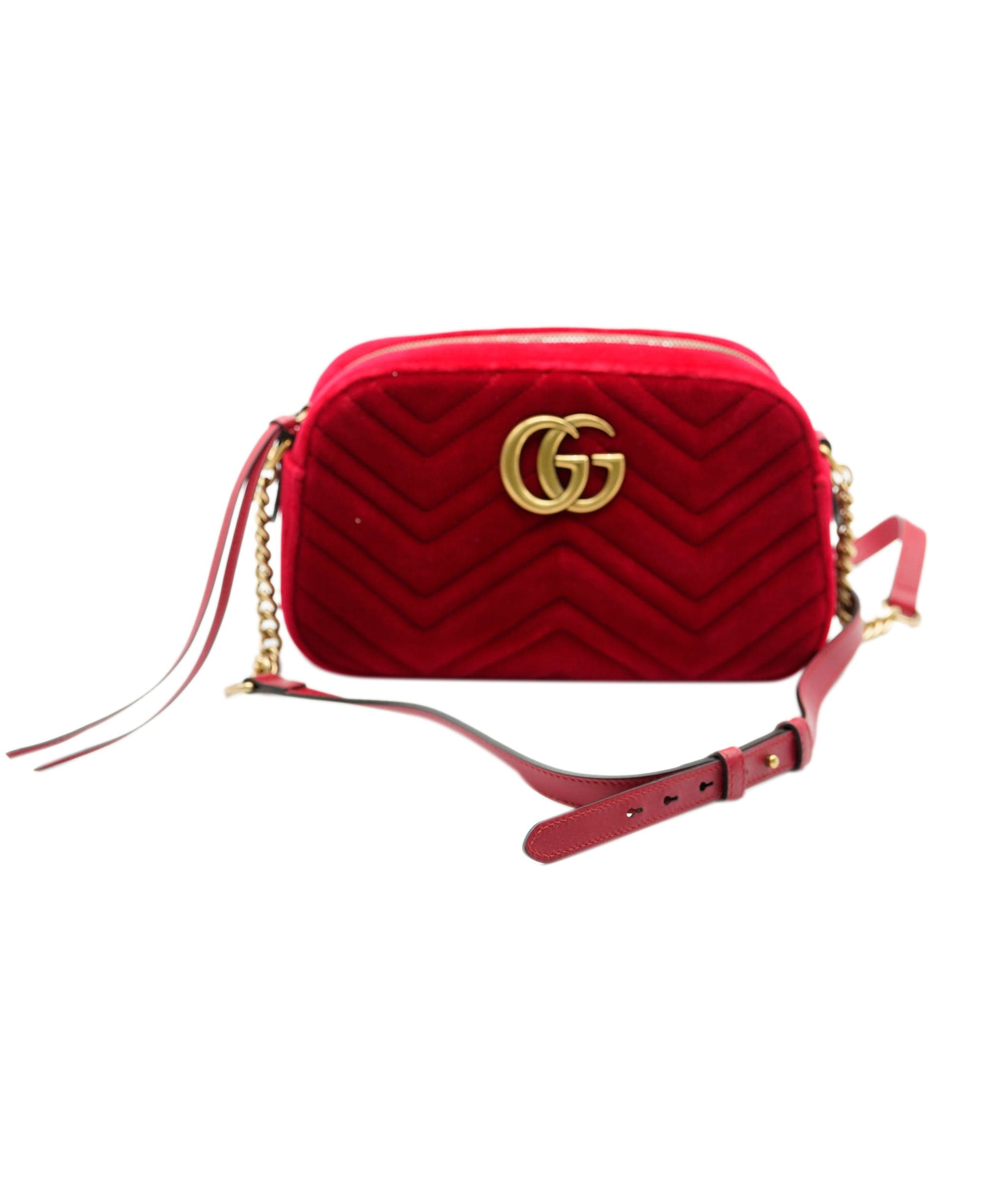 Gucci Gucci red velvet marmont camera bag with GHW  - AJC0270