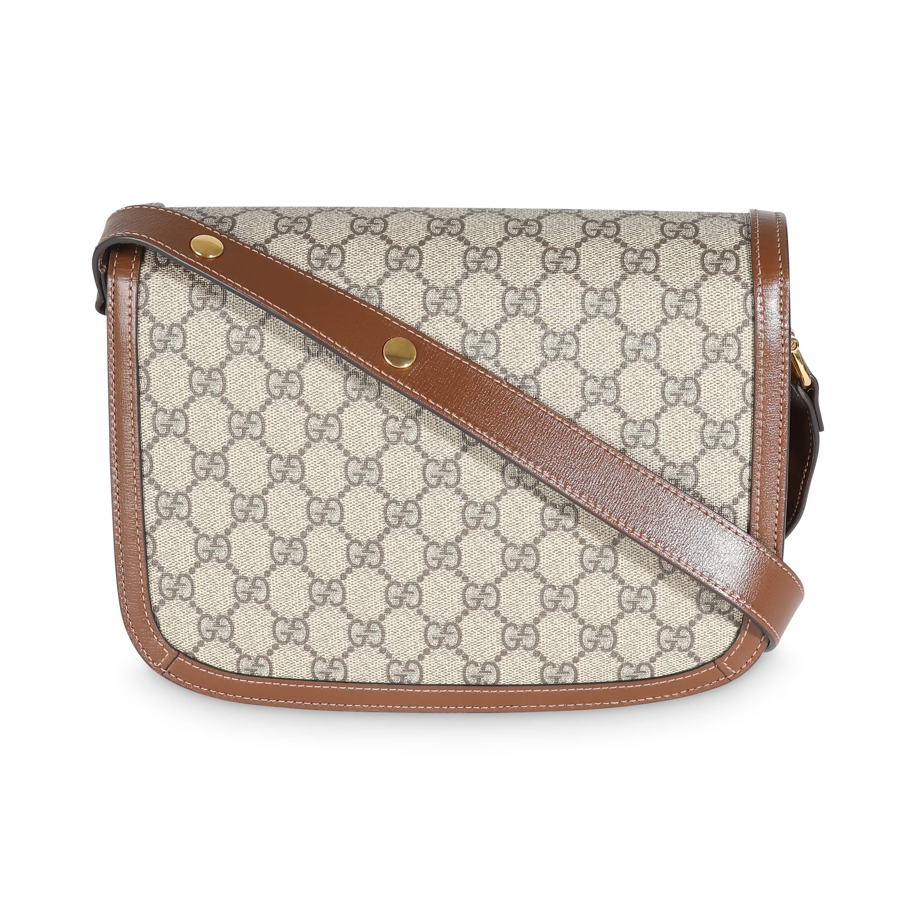 Gucci Beige Ebony GG Supreme Canvas 1955 Horsebit Shoulder Bag