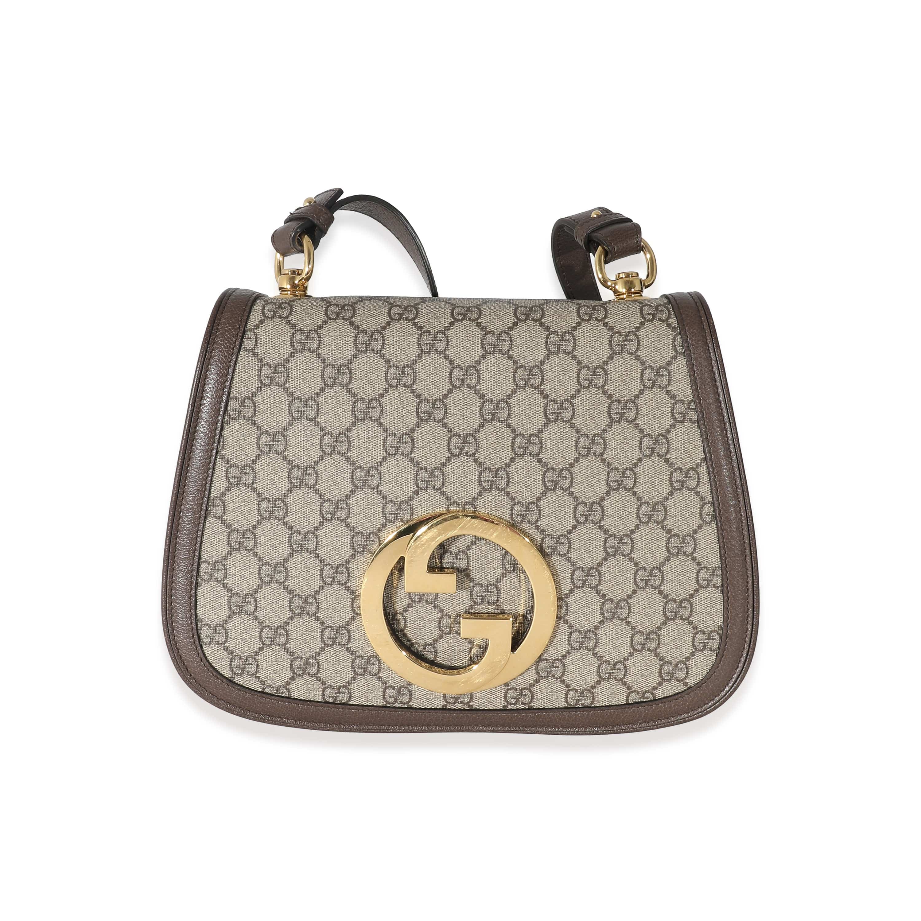 Gucci Gucci Beige GG Supreme Calfskin Web Medium Blondie Shoulder Flap Bag