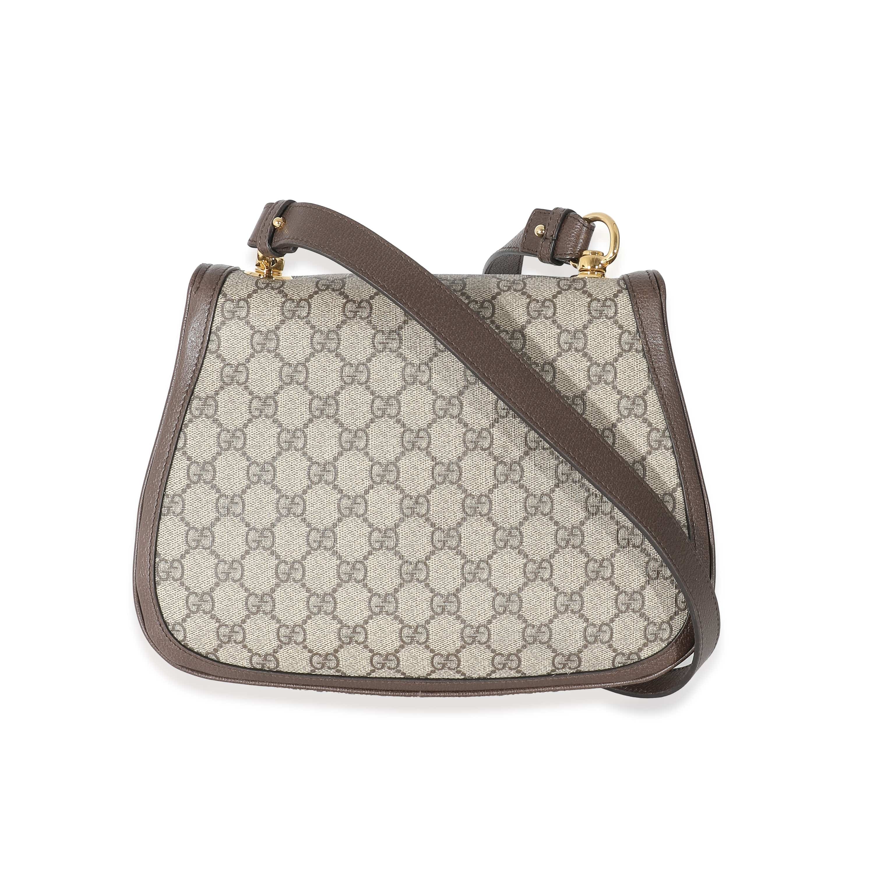 Gucci Gucci Beige GG Supreme Calfskin Web Medium Blondie Shoulder Flap Bag