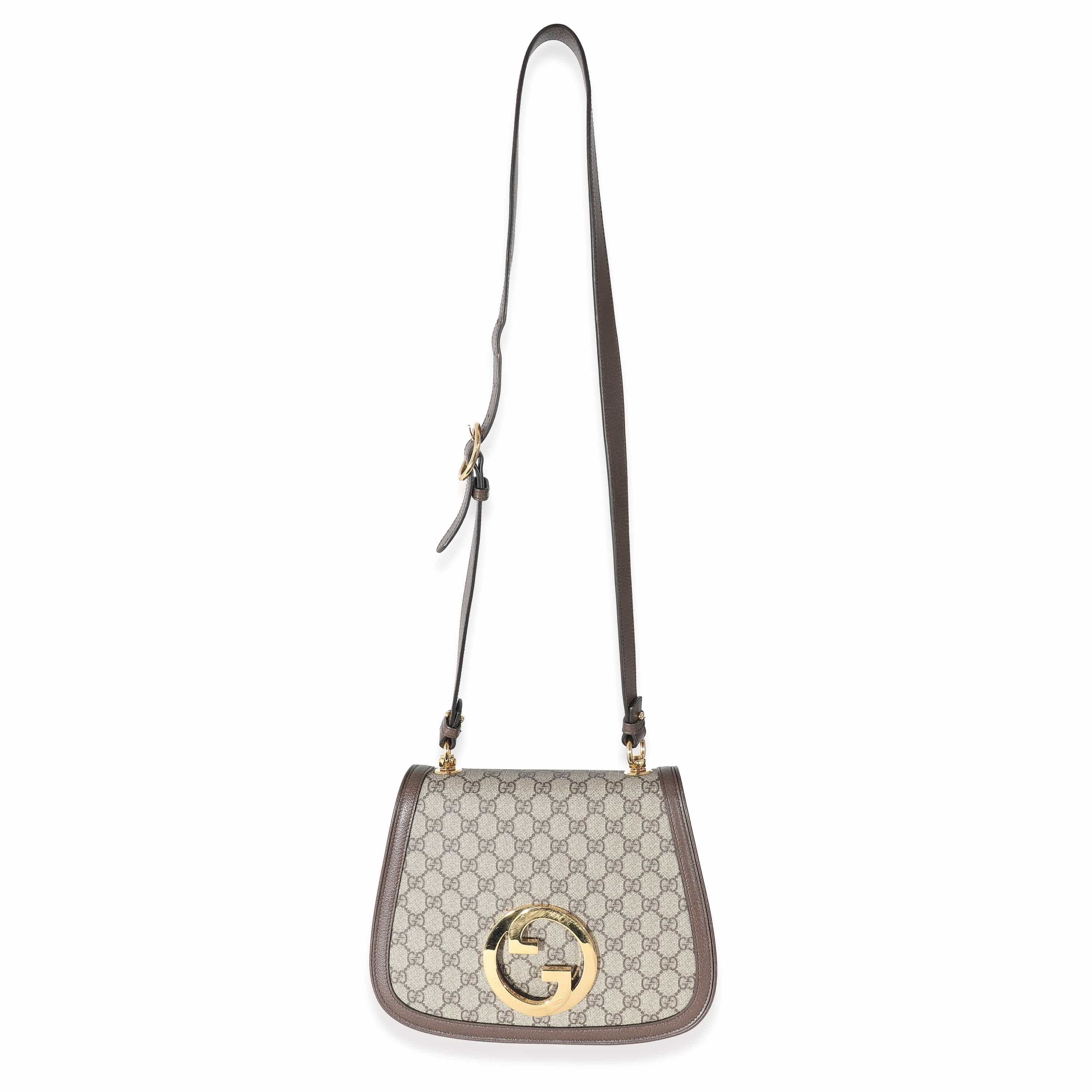 Gucci Gucci Beige GG Supreme Calfskin Web Medium Blondie Shoulder Flap Bag