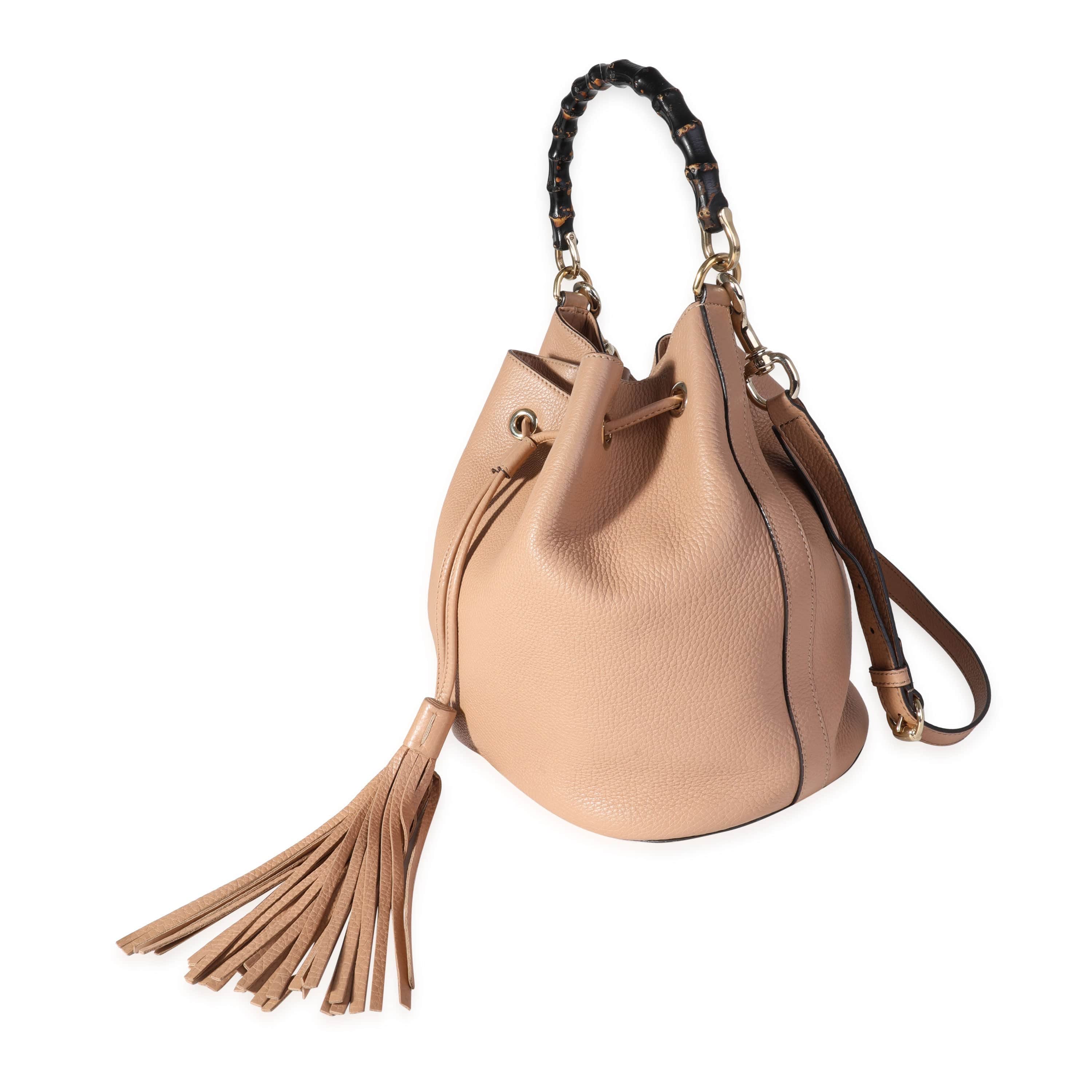 Gucci Gucci Beige Pebbled Leather Miss Bamboo Bucket Bag