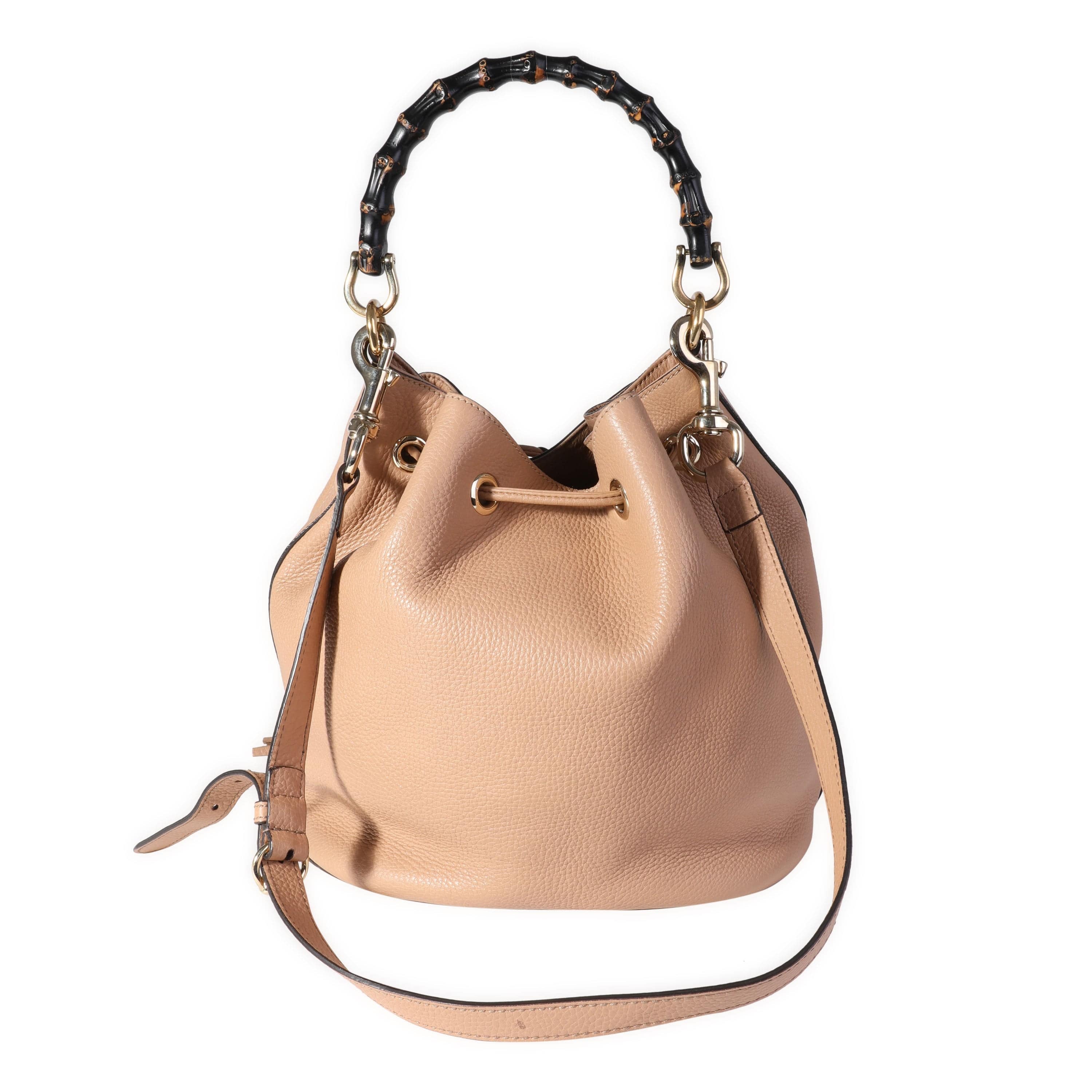 Gucci Gucci Beige Pebbled Leather Miss Bamboo Bucket Bag