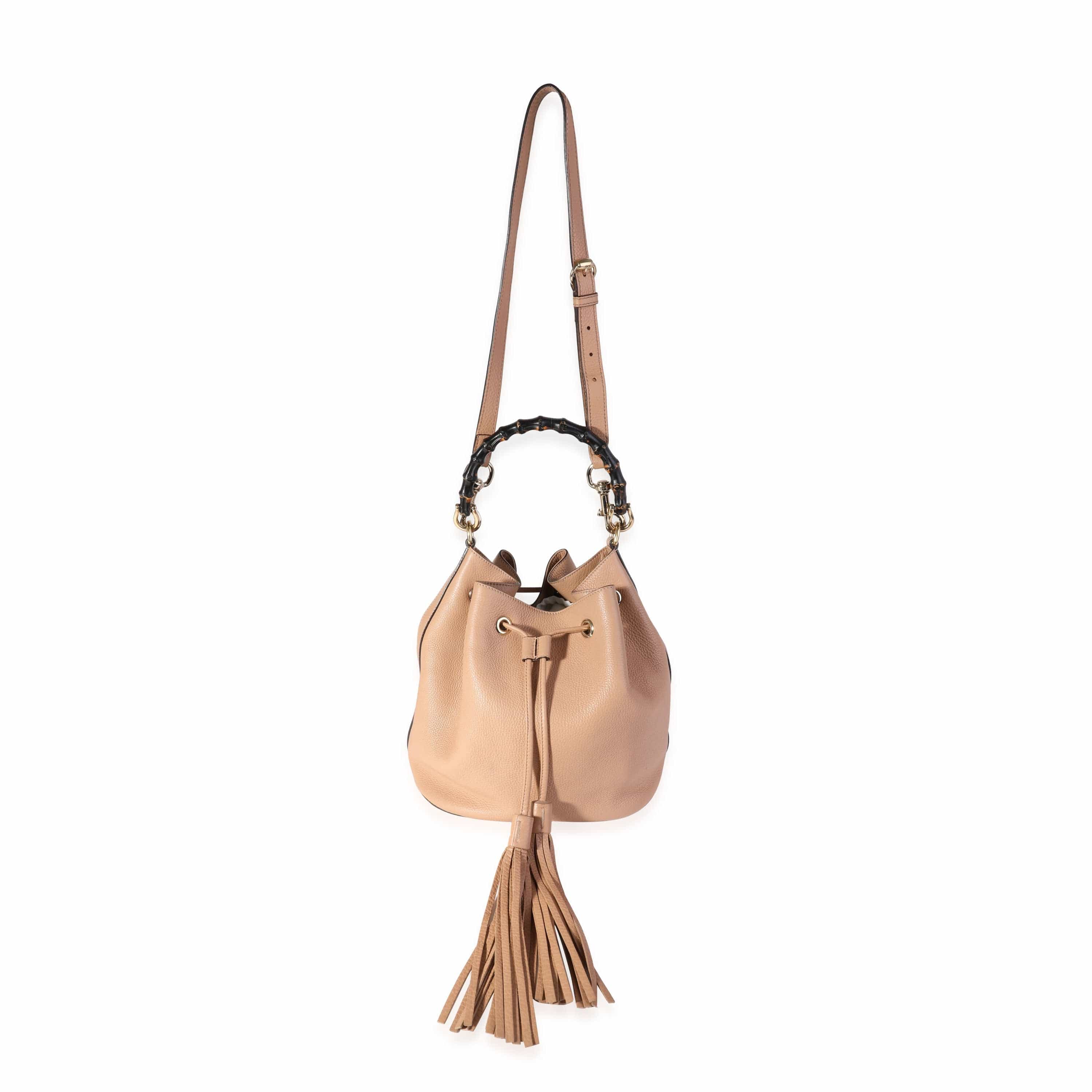 Gucci Gucci Beige Pebbled Leather Miss Bamboo Bucket Bag