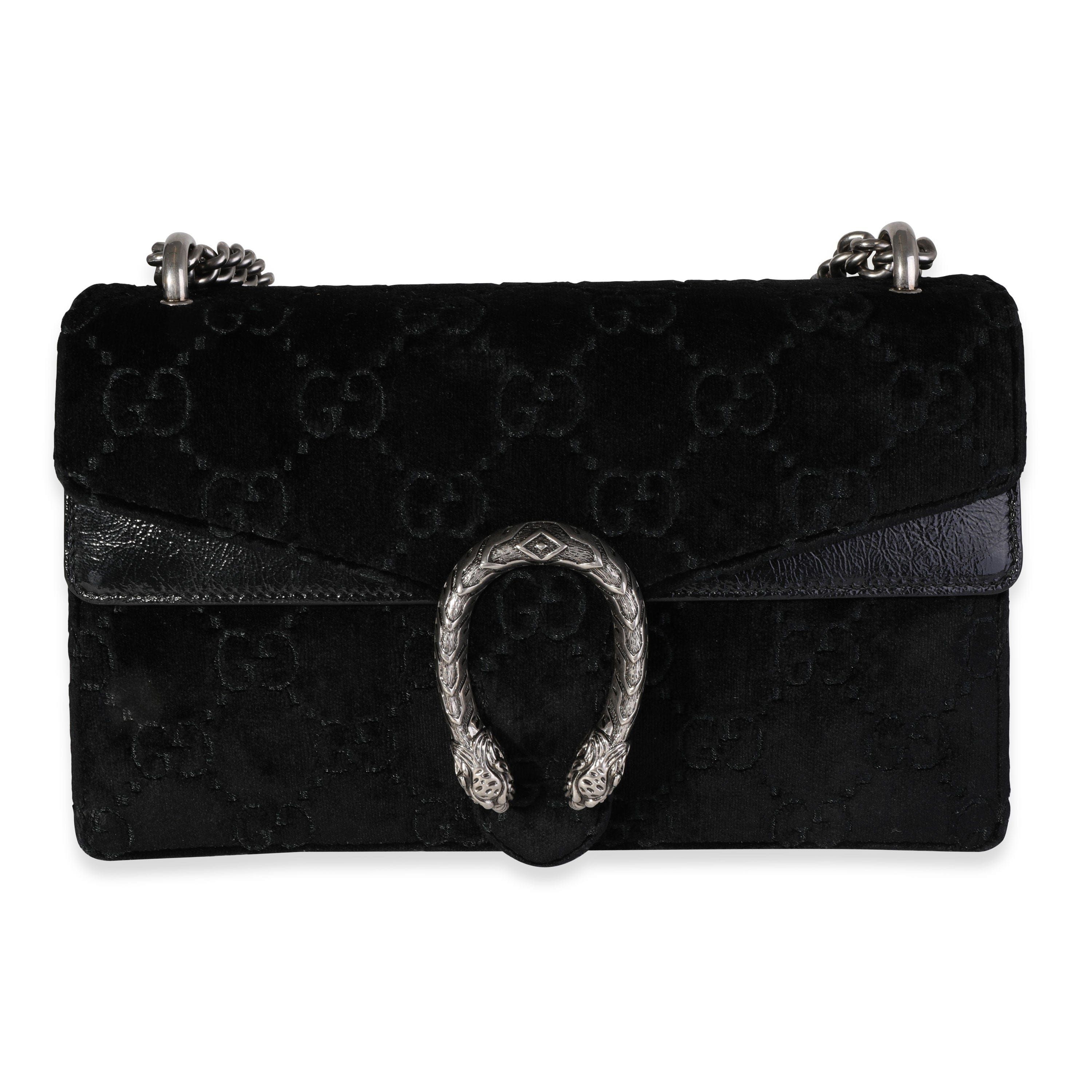 Gucci Gucci Black GG Velvet & Patent Leather Small Dionysus Bag