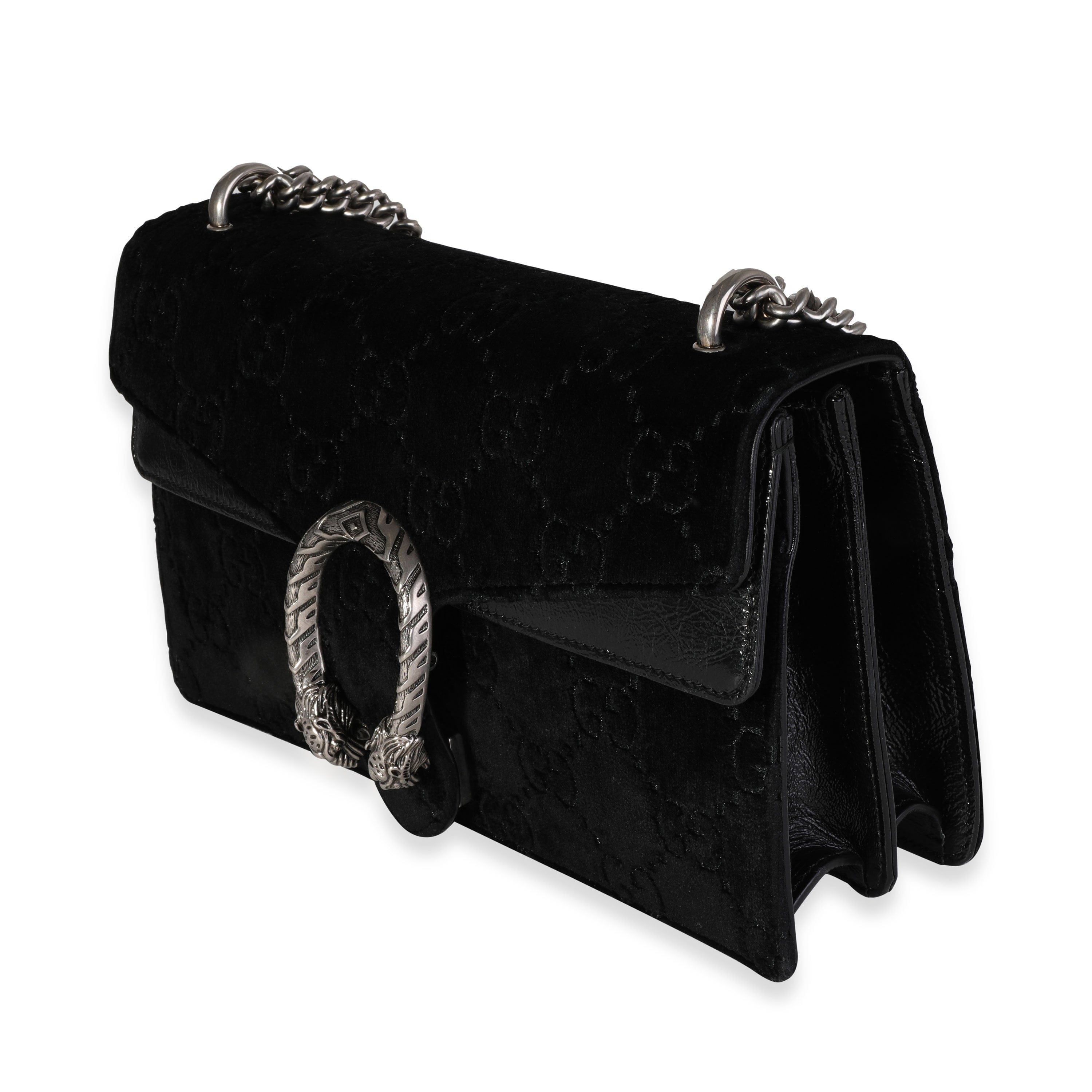 Gucci Gucci Black GG Velvet & Patent Leather Small Dionysus Bag