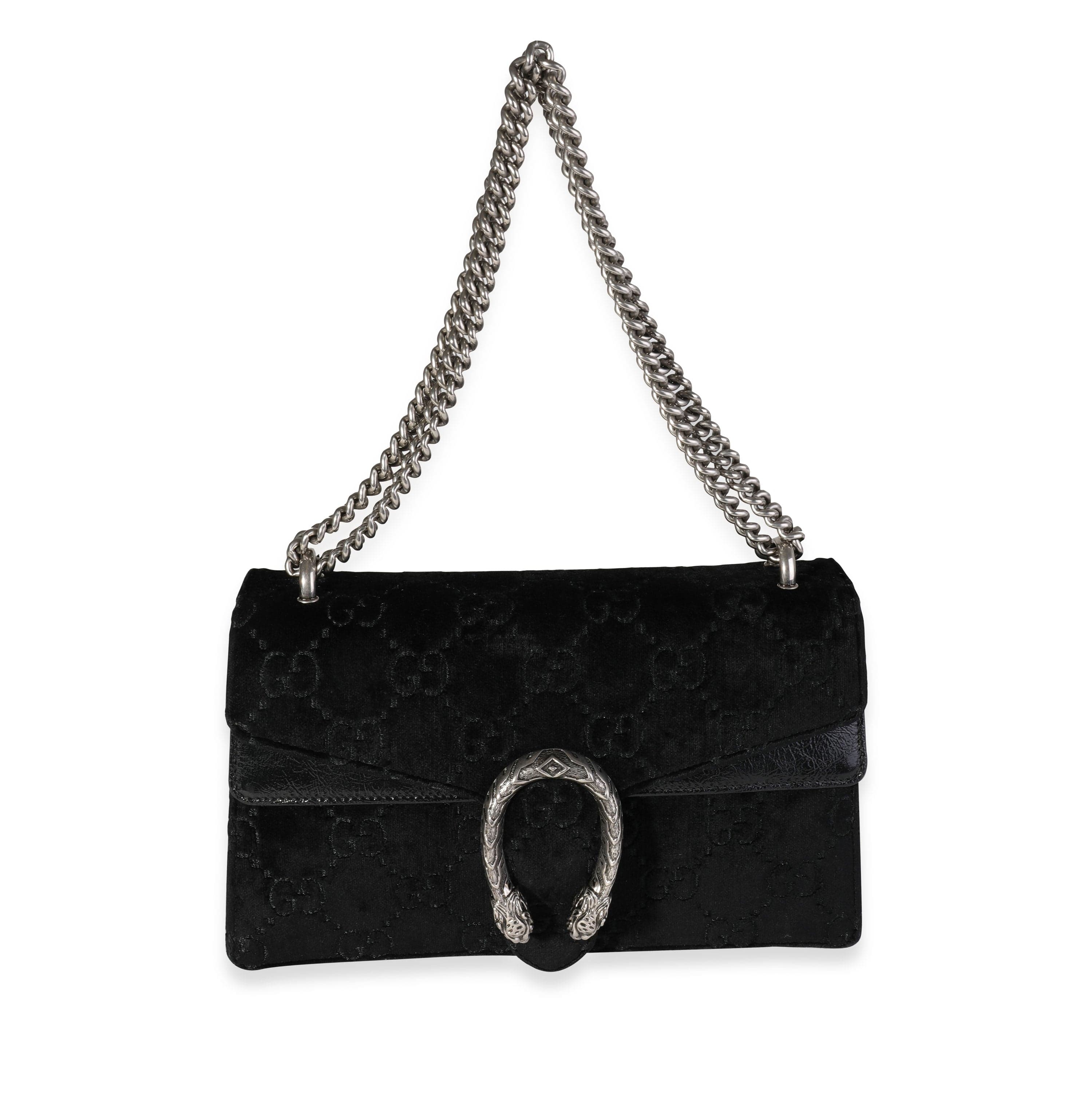 Gucci Gucci Black GG Velvet & Patent Leather Small Dionysus Bag