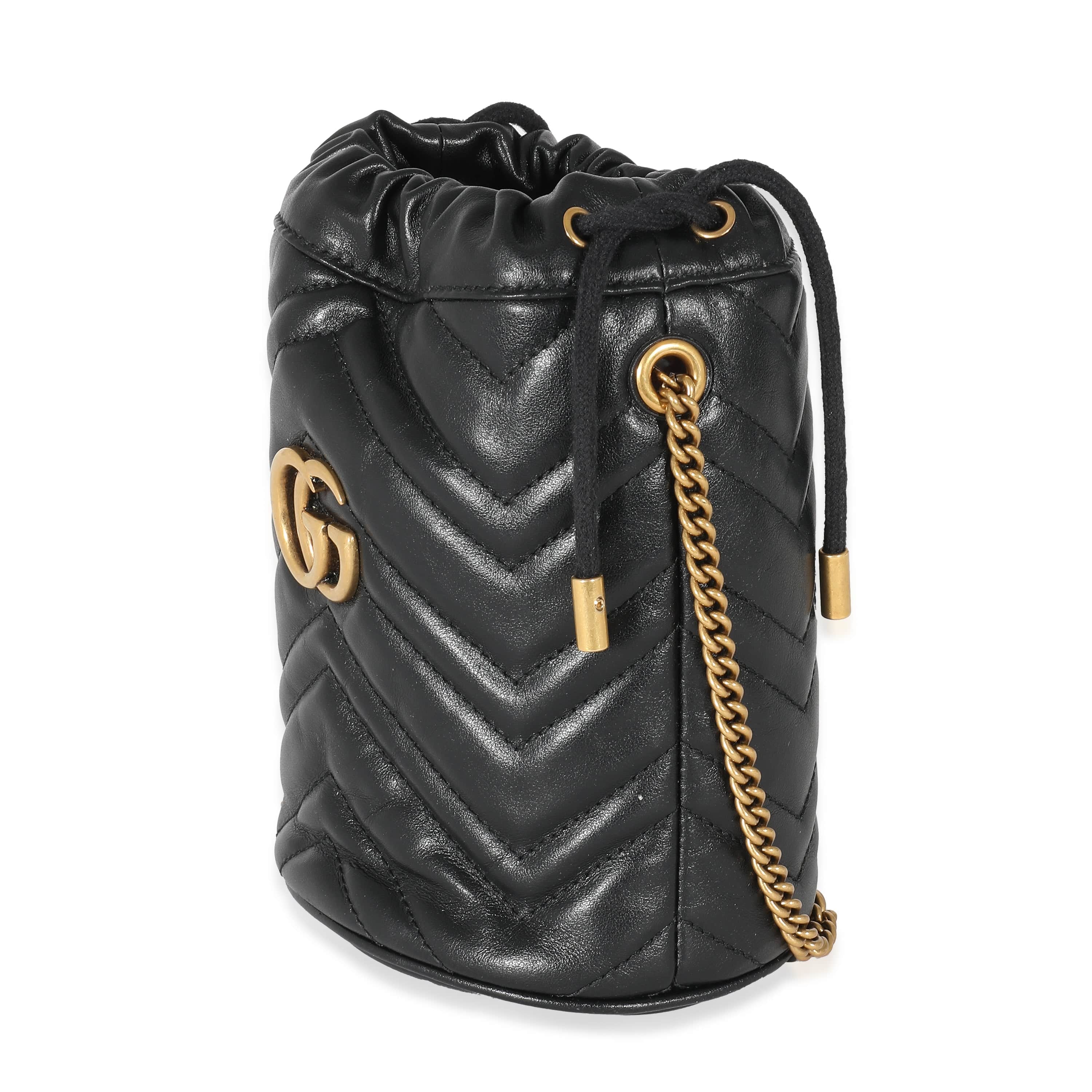 Gucci Gucci Black Matelassé Leather GG Marmont Mini Bucket Bag