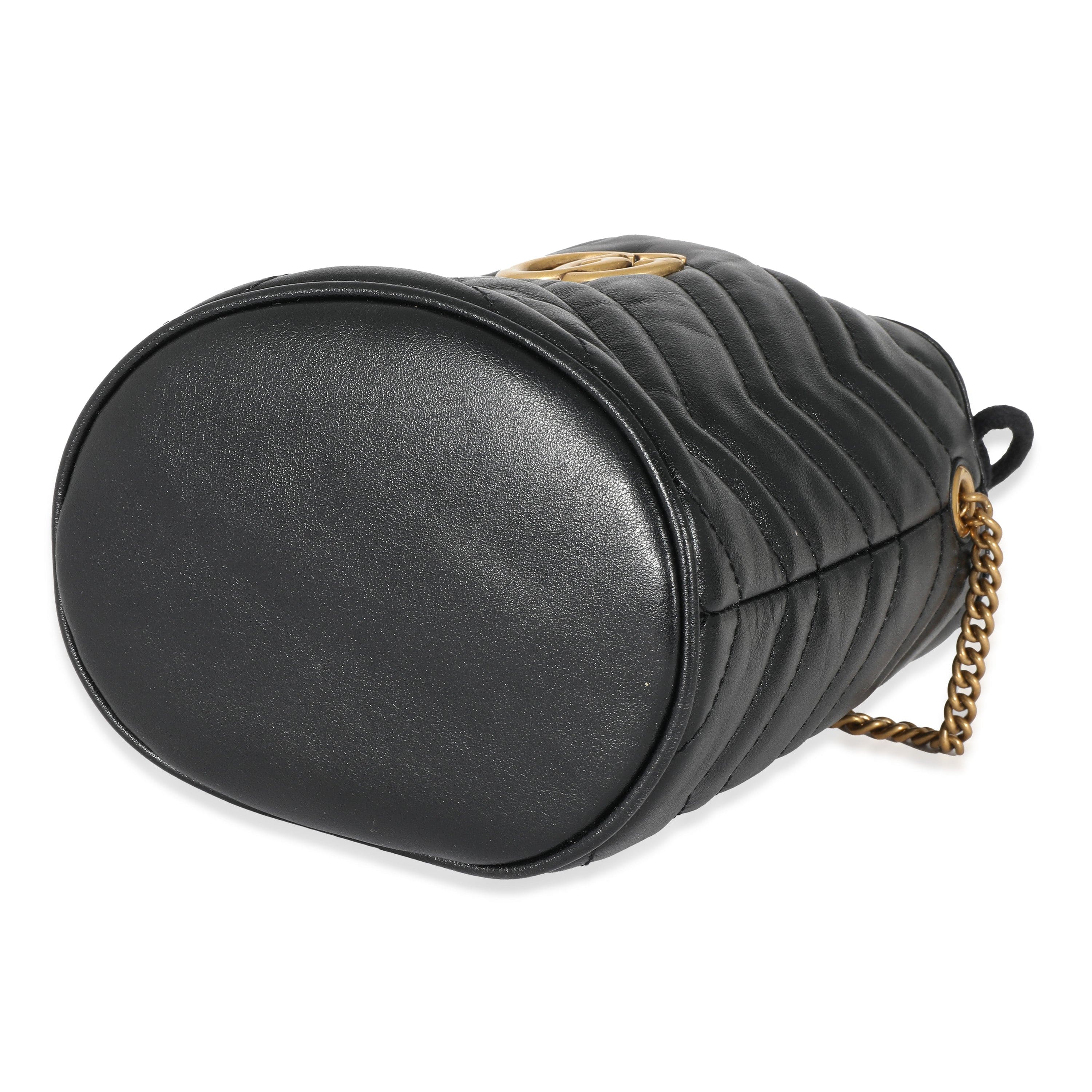 Gucci Gucci Black Matelassé Leather GG Marmont Mini Bucket Bag