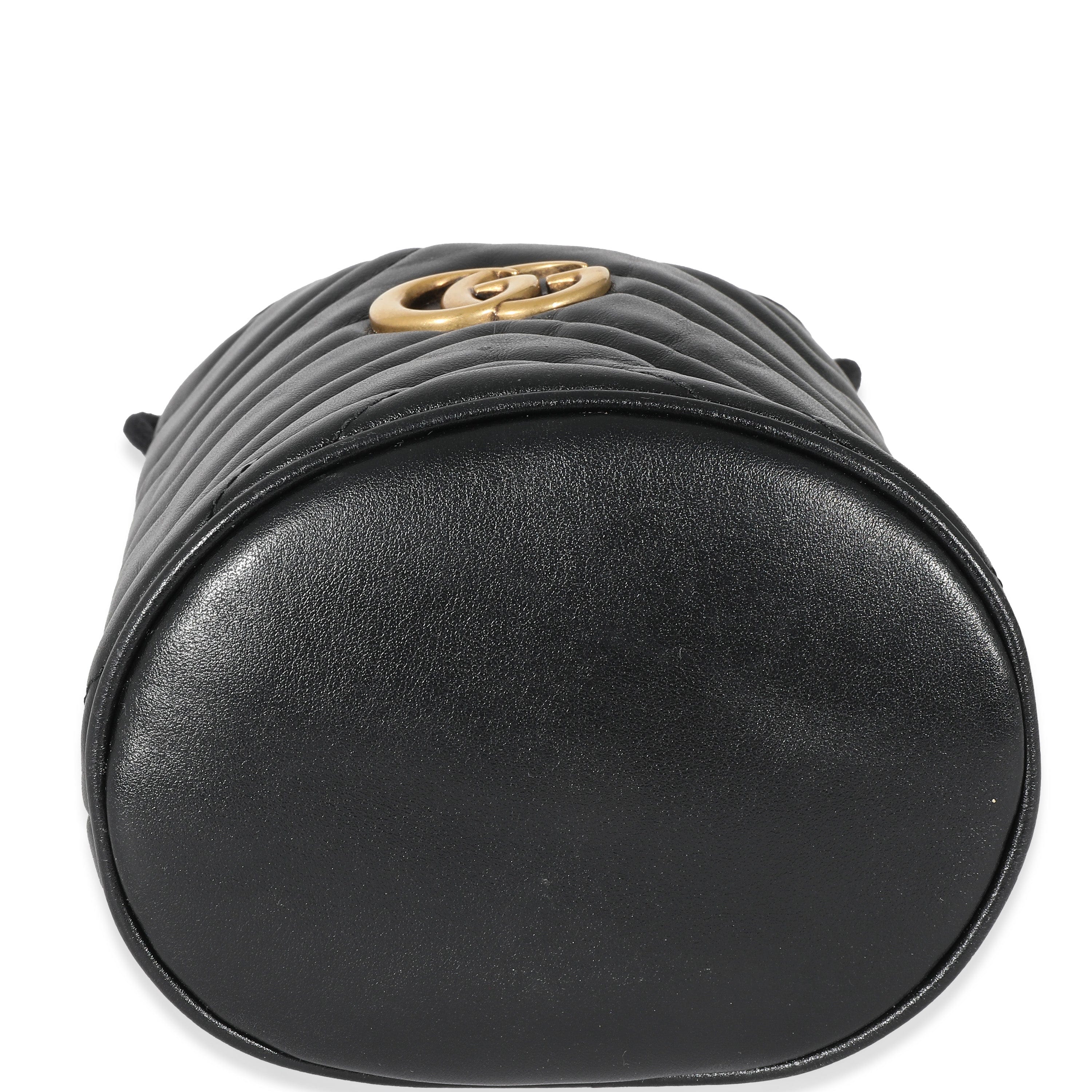 Gucci Gucci Black Matelassé Leather GG Marmont Mini Bucket Bag