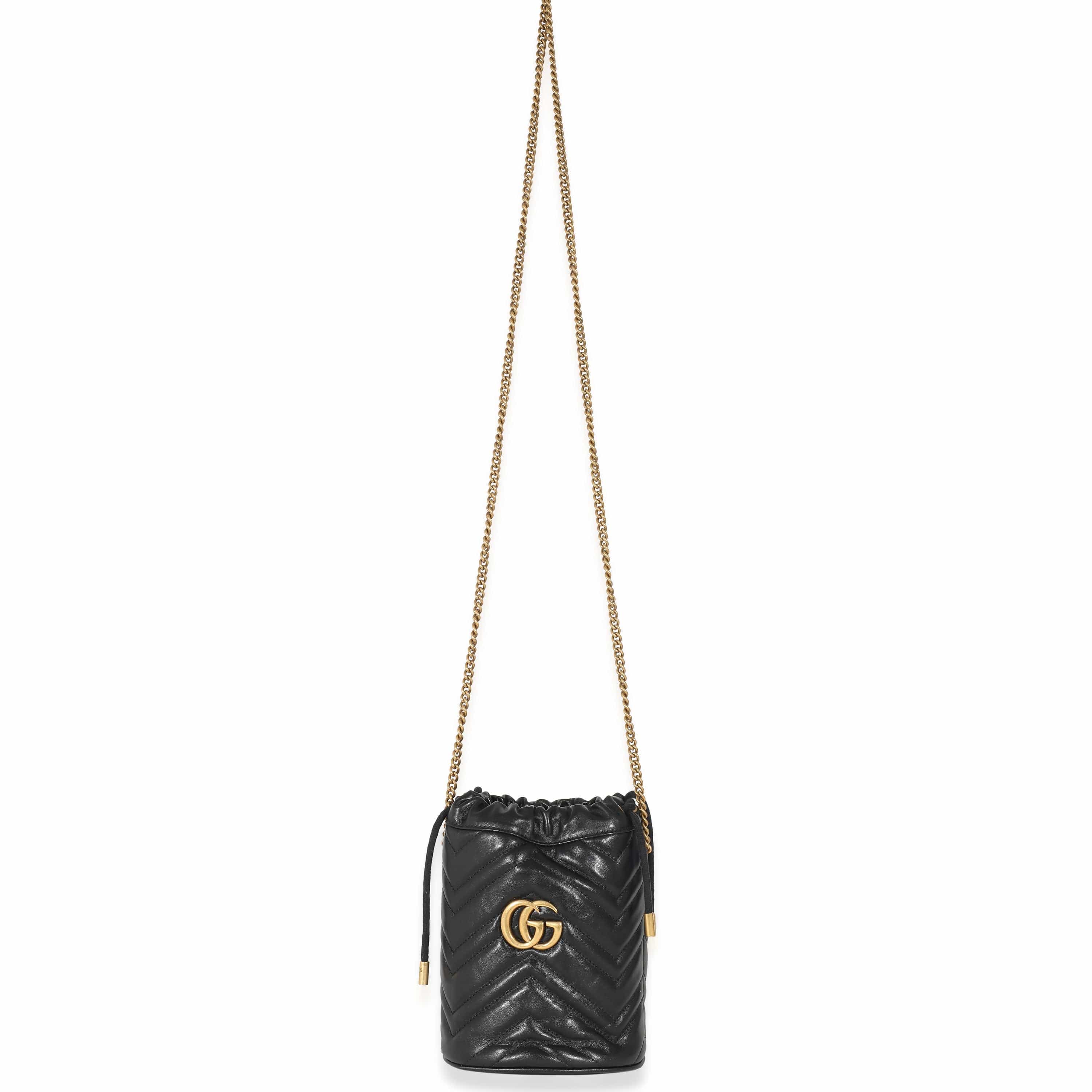 Gucci Gucci Black Matelassé Leather GG Marmont Mini Bucket Bag