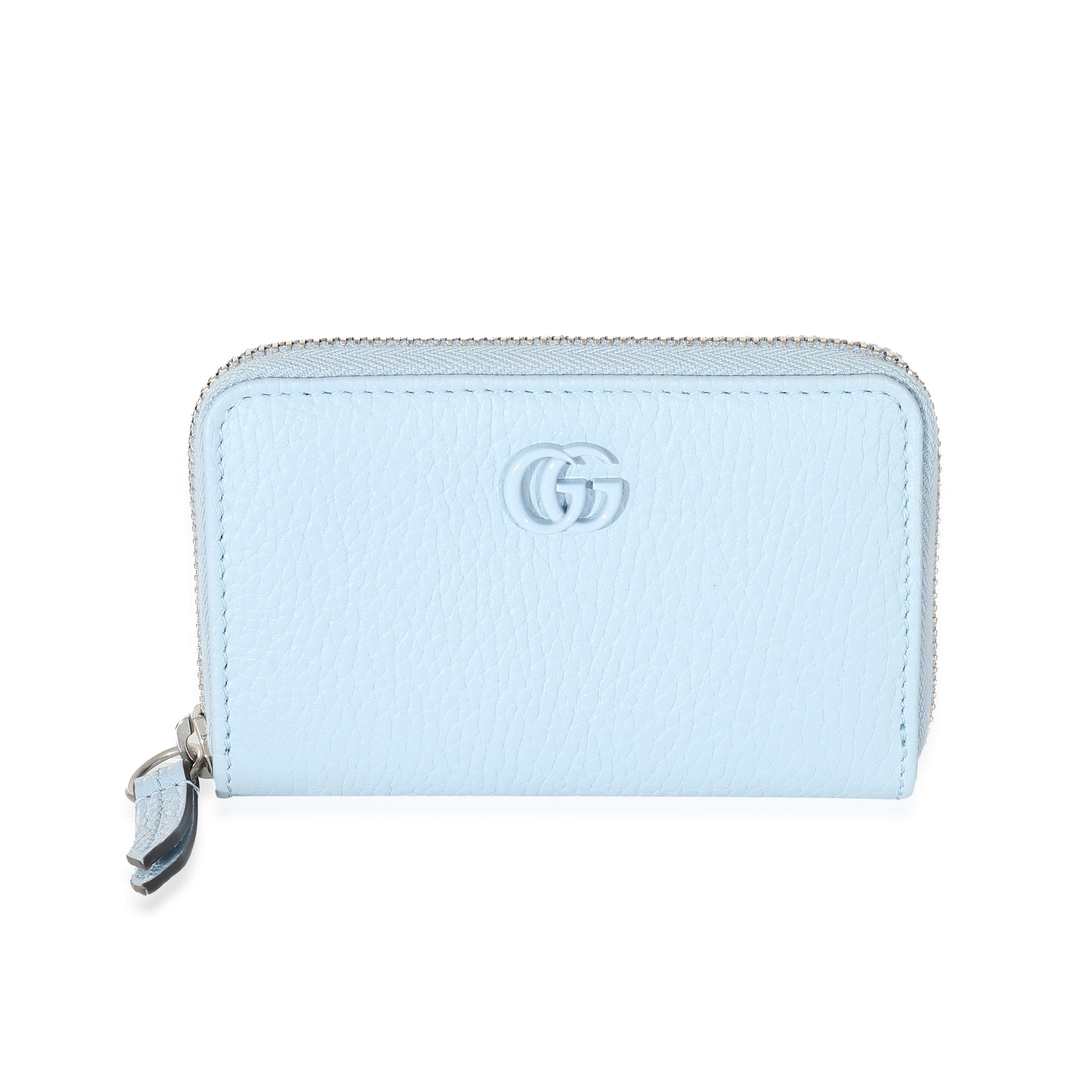 Gucci Gucci Blue Calfskin Monochrome Dollar GG Marmont Zip Around Card Holder