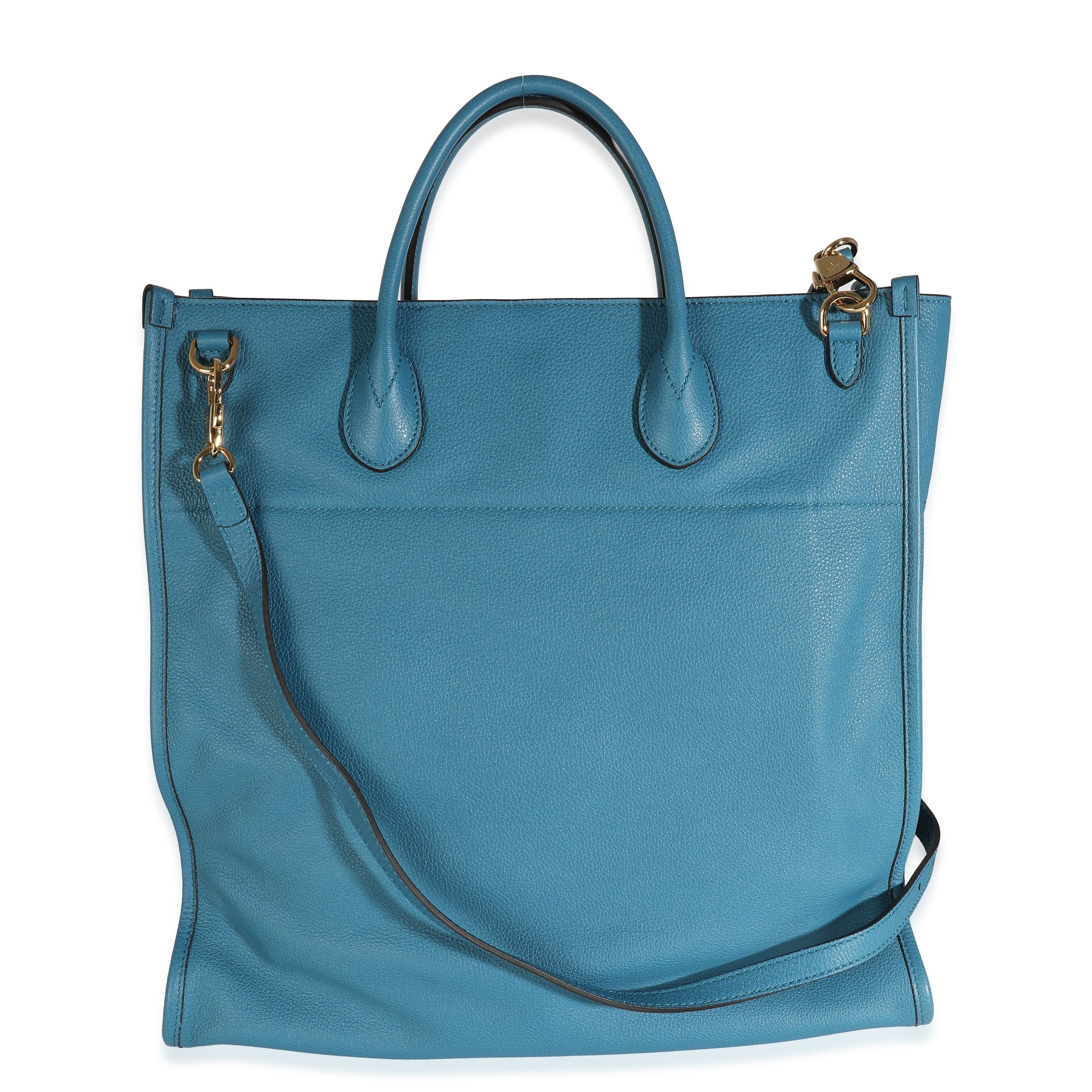 Gucci Gucci Blue Leather Logo Embossed Shopper Tote