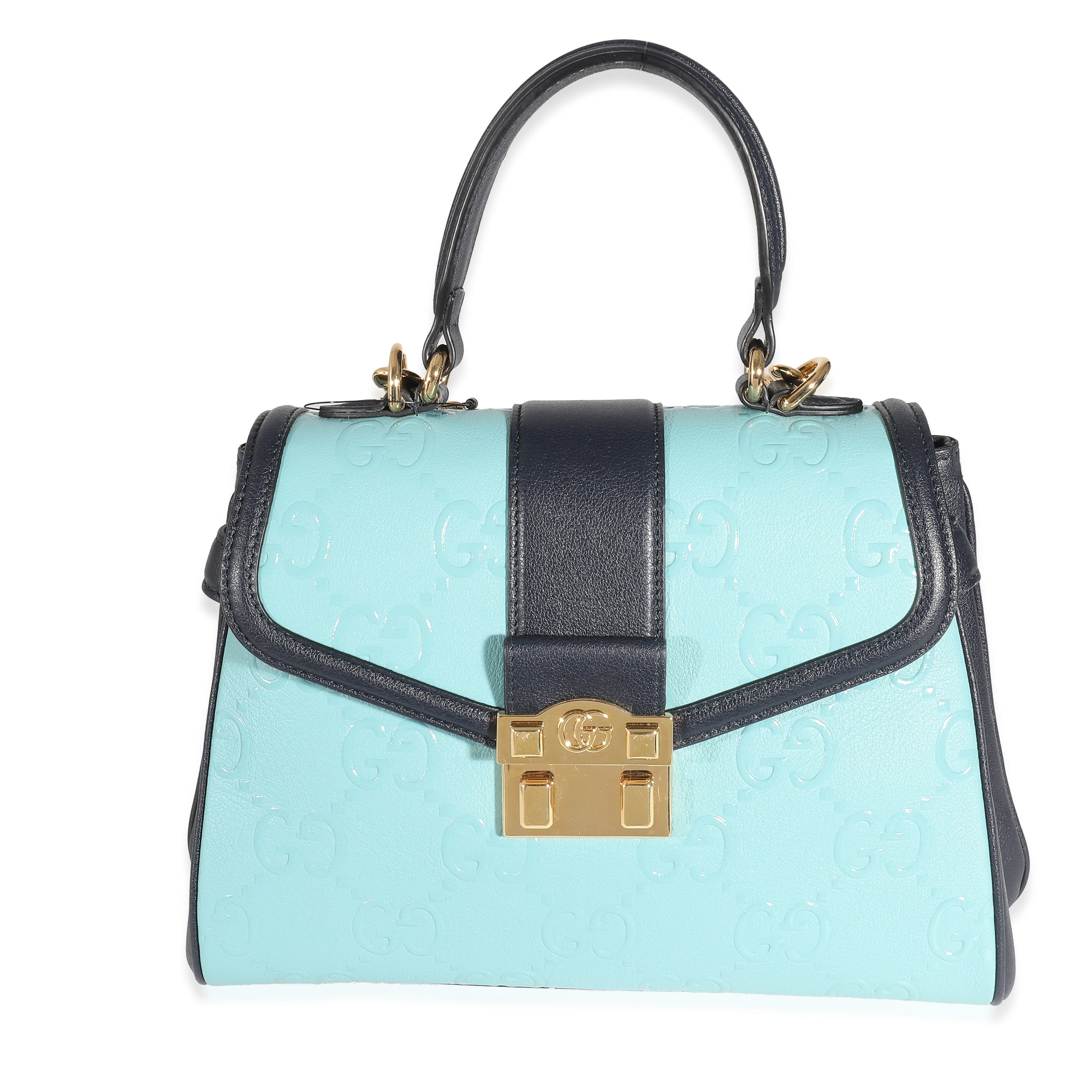 Gucci Gucci Blue Wonka Grain Calfskin GG Monogram Top Handle Bag