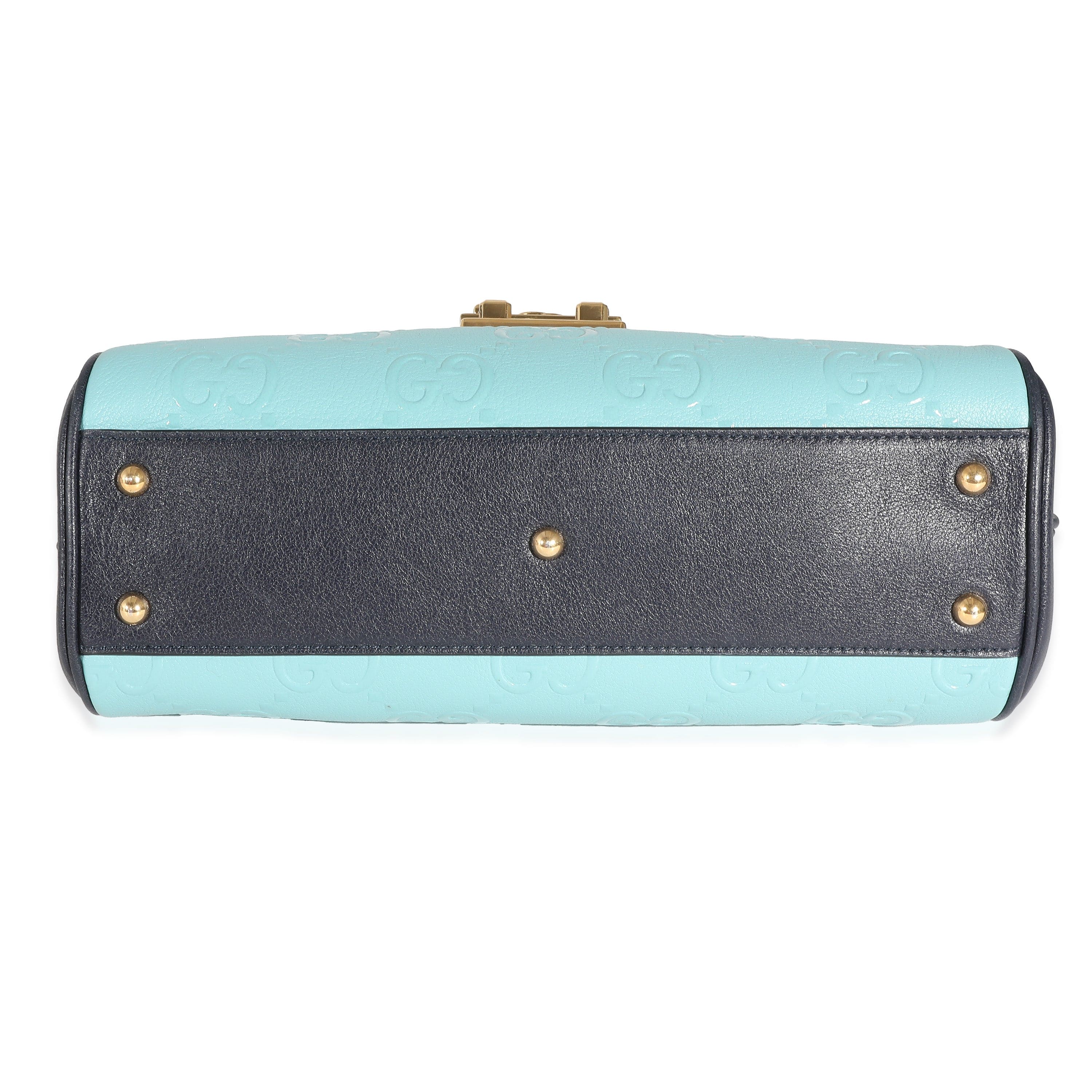 Gucci Gucci Blue Wonka Grain Calfskin GG Monogram Top Handle Bag