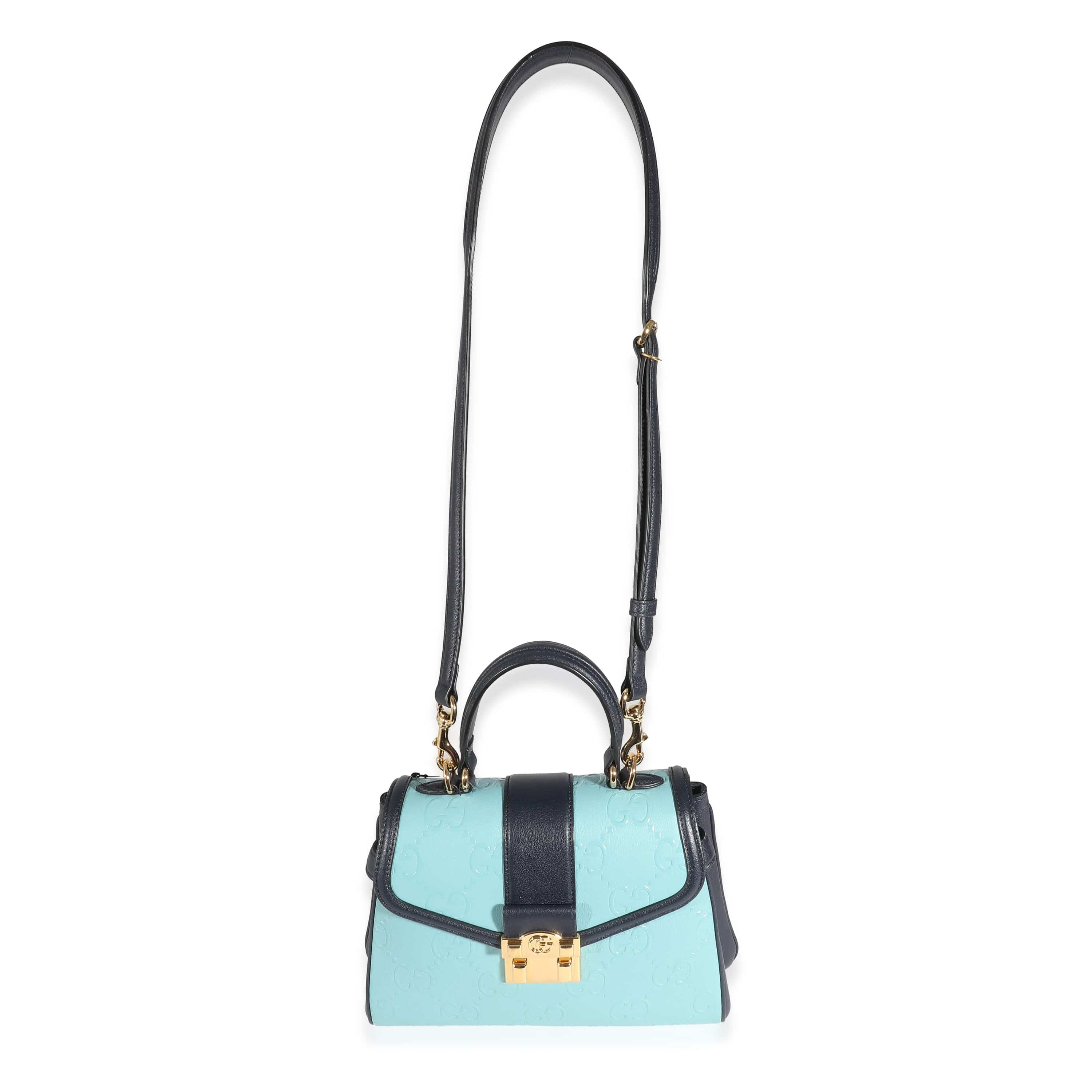 Gucci Gucci Blue Wonka Grain Calfskin GG Monogram Top Handle Bag