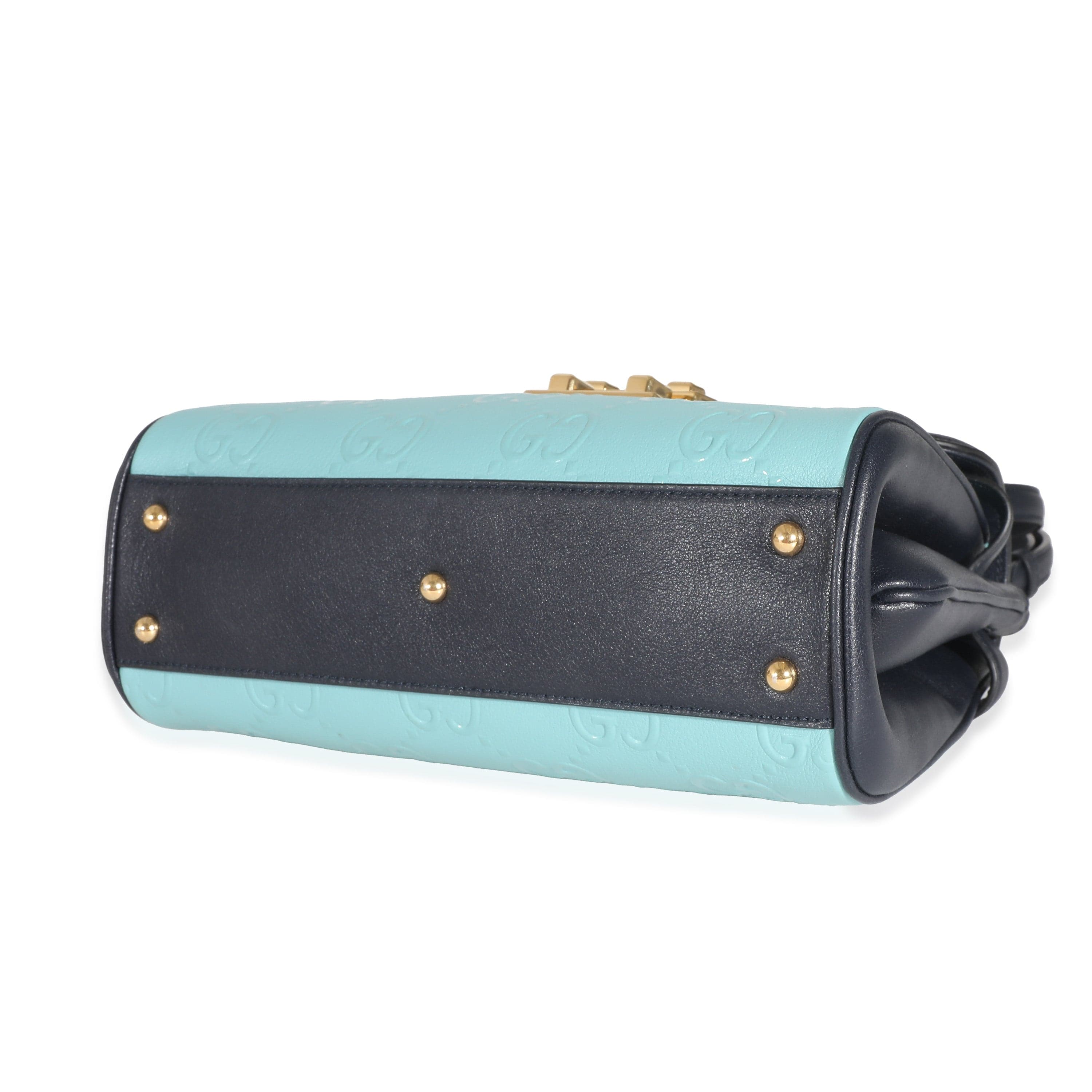 Gucci Gucci Blue Wonka Grain Calfskin GG Monogram Top Handle Bag