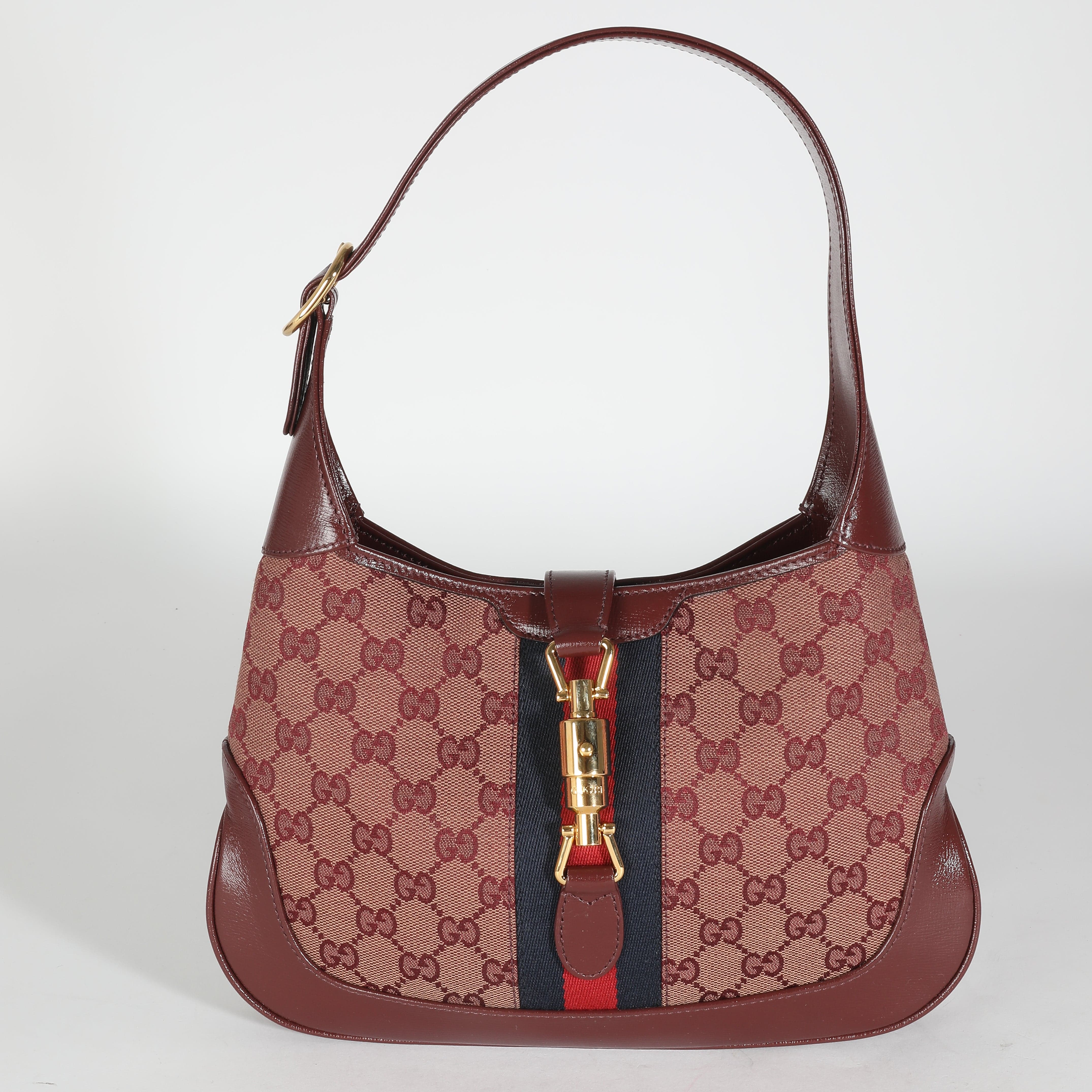 Gucci Gucci Burgundy GG Canvas Calfskin Web Small Jackie 1961 Hobo