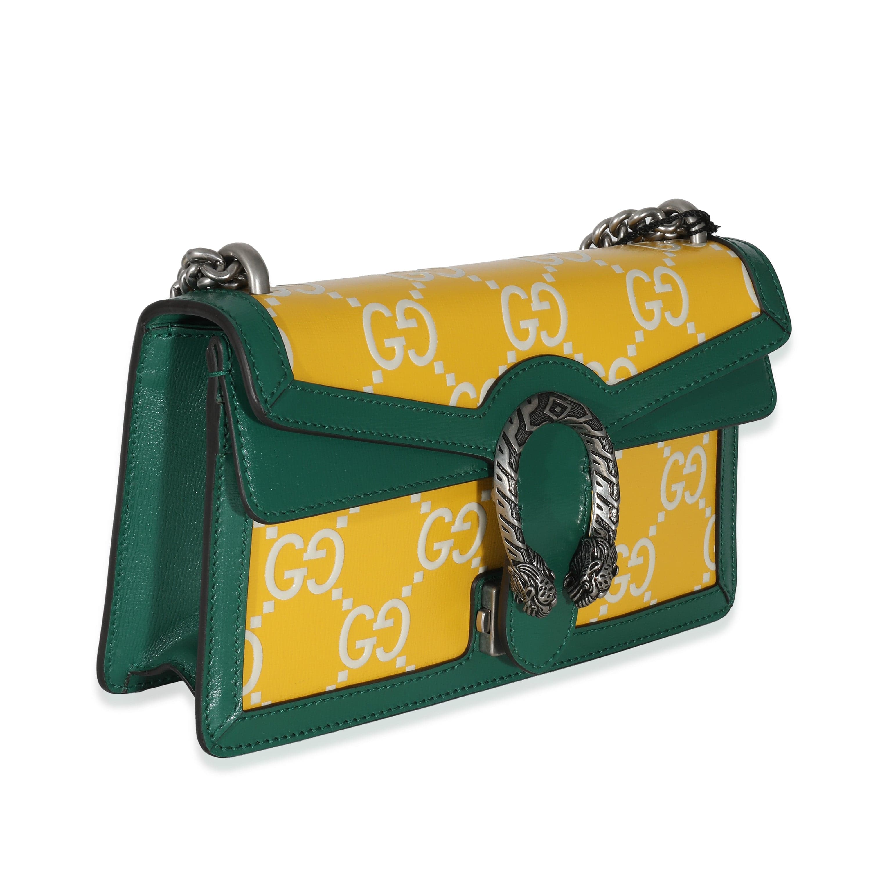 Gucci Gucci Green Yellow Leather GG Small Dionysus Bag