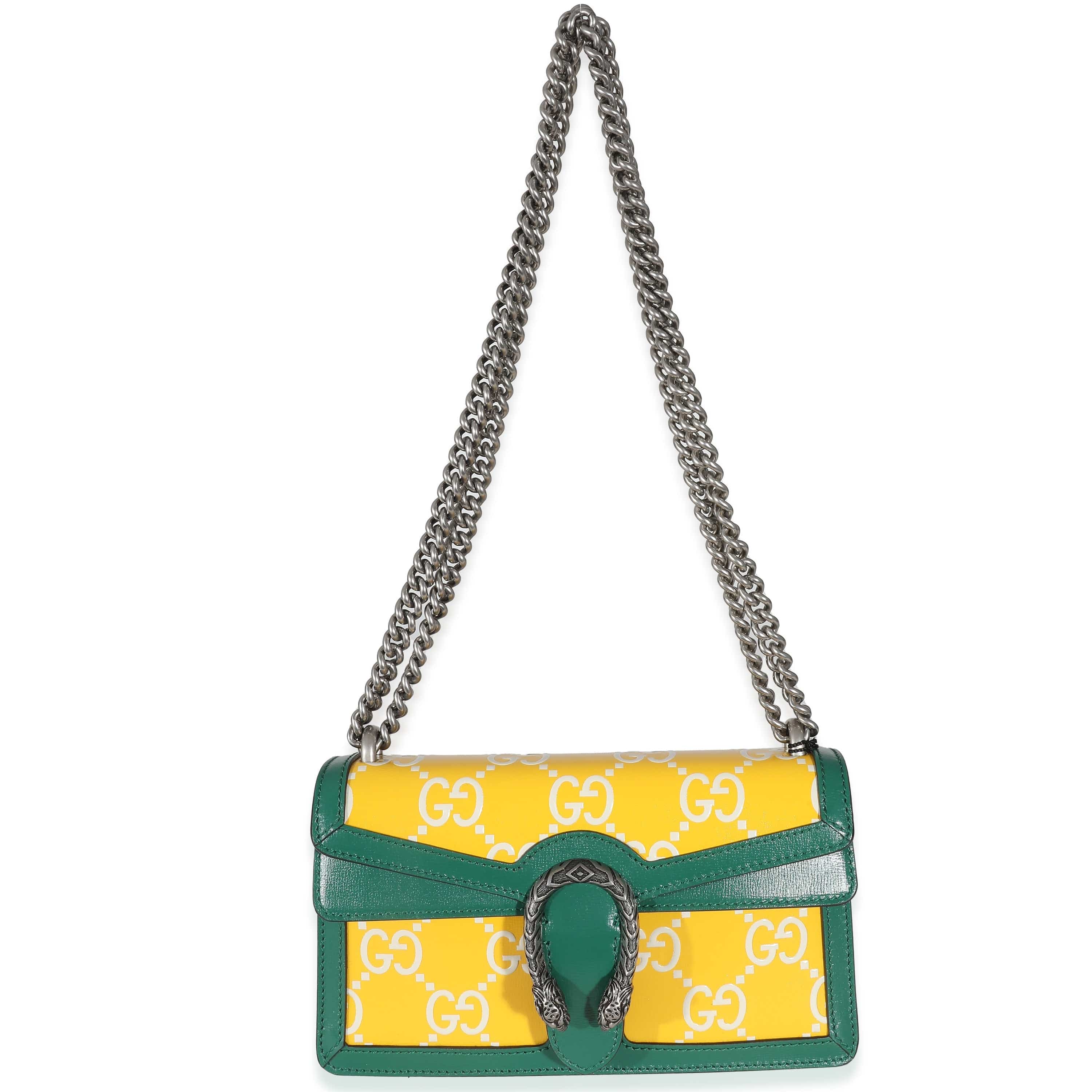 Gucci Gucci Green Yellow Leather GG Small Dionysus Bag