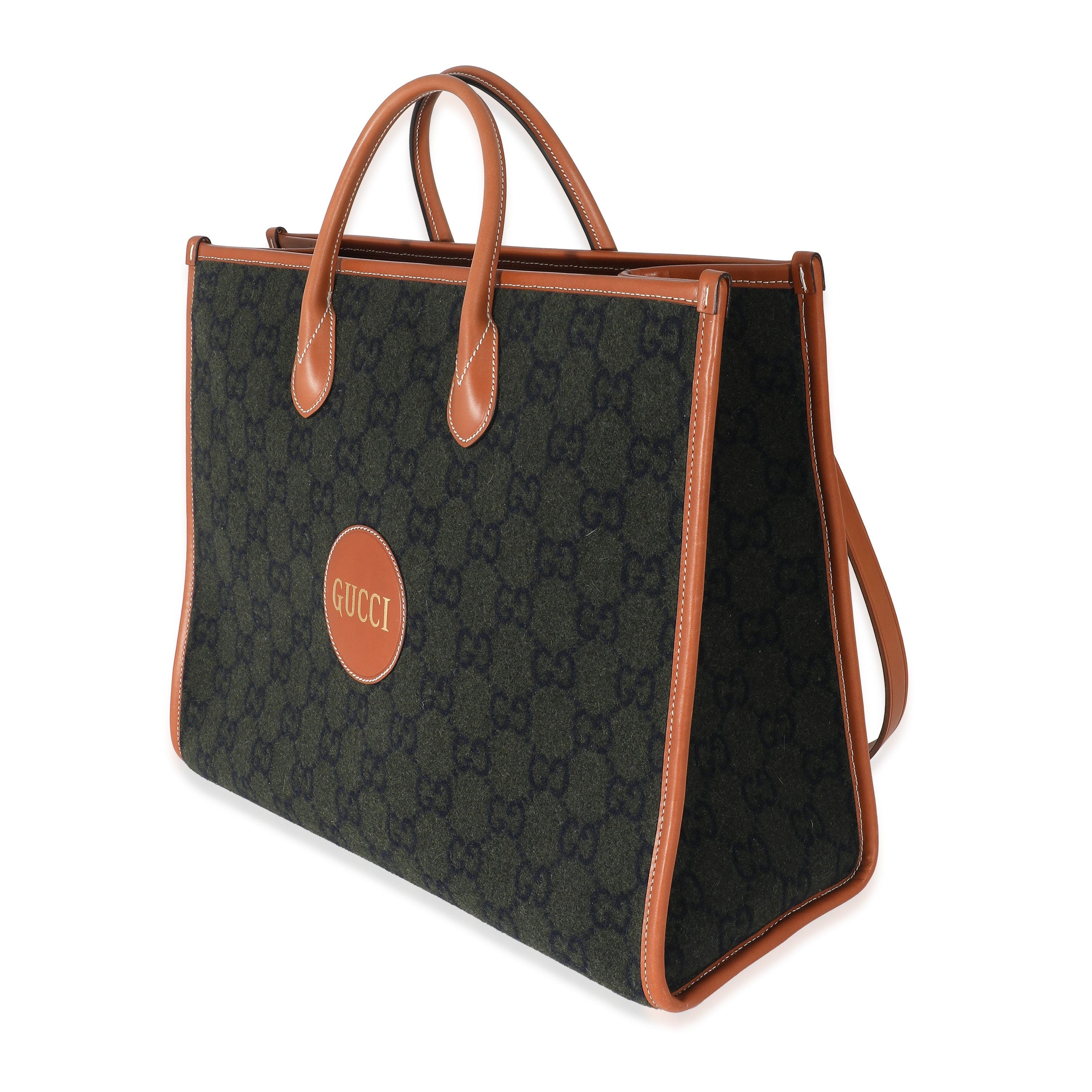 Gucci Gucci Khaki GG Felt Large Script Logo Tote