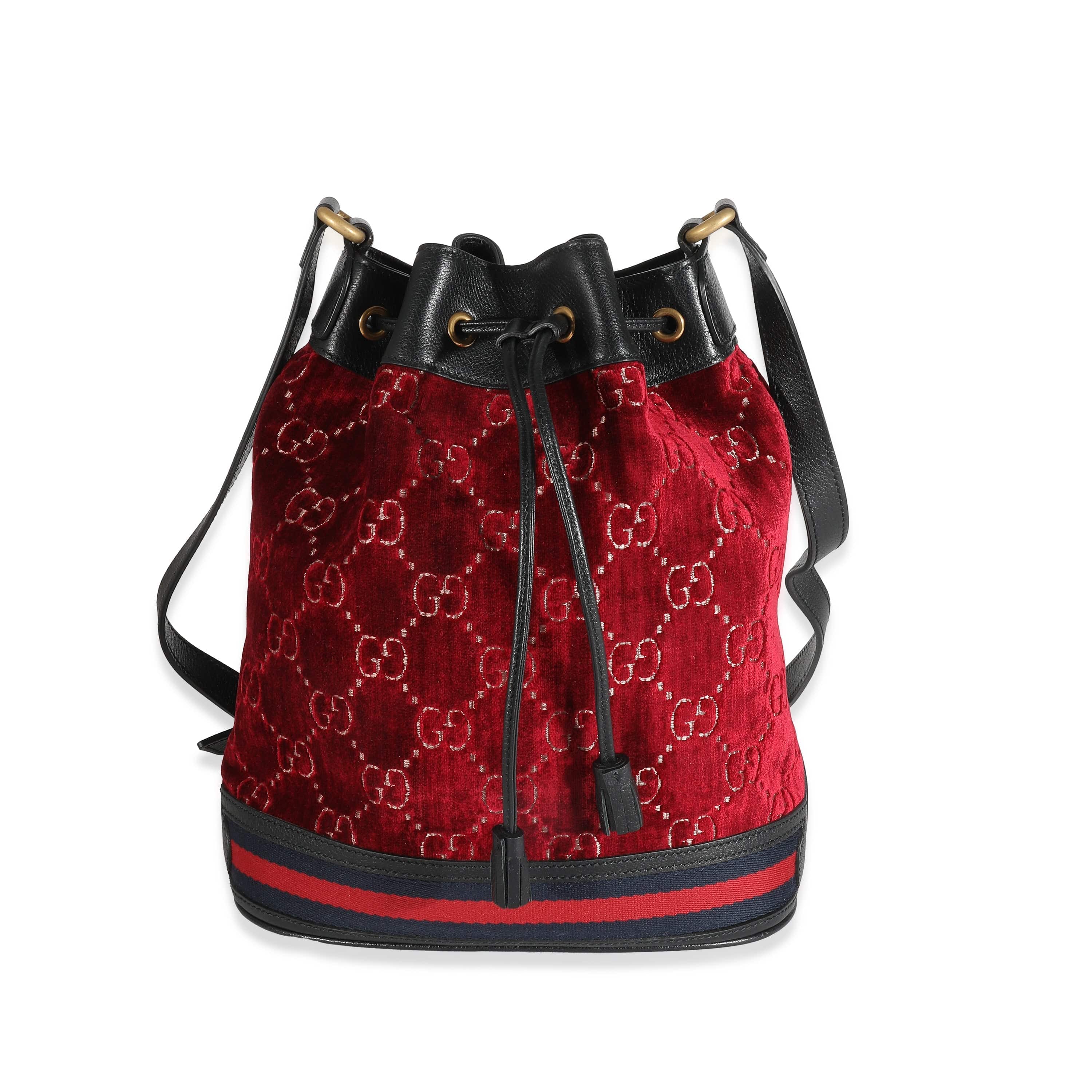 Gucci Gucci Red GG Velvet Web Medium Ophidia Bucket Bag