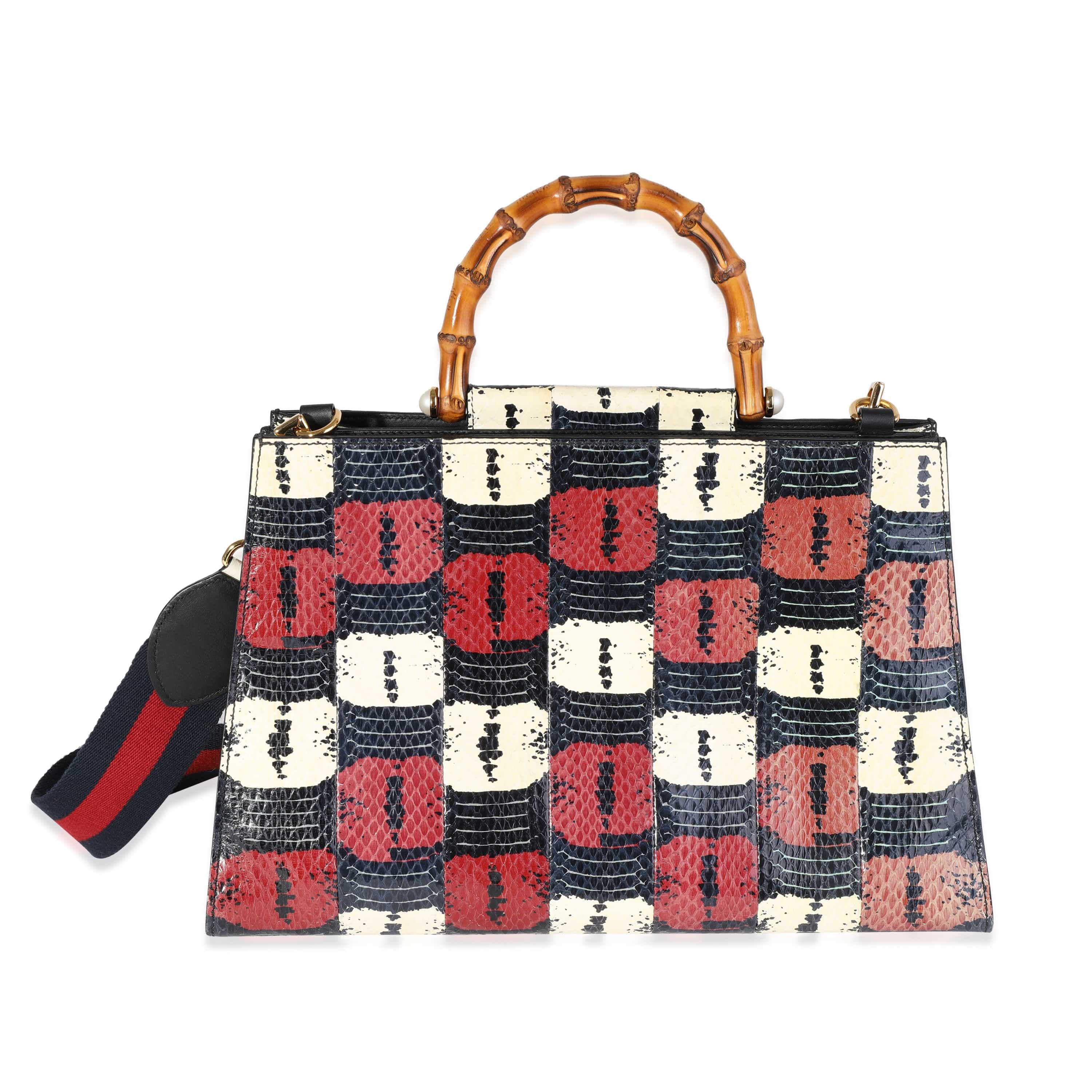 Gucci Gucci Red, White, & Blue Water Snake Large Nymphaea Bamboo Top Handle Bag